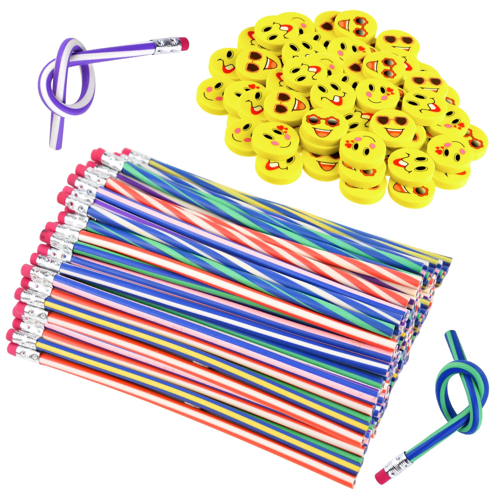 ANPUNAT 120 Pcs Party Bag Filler Set, Soft Flexible Bendy Pencils and Erasers Fun Stationary Equipment Party Favor Supplies