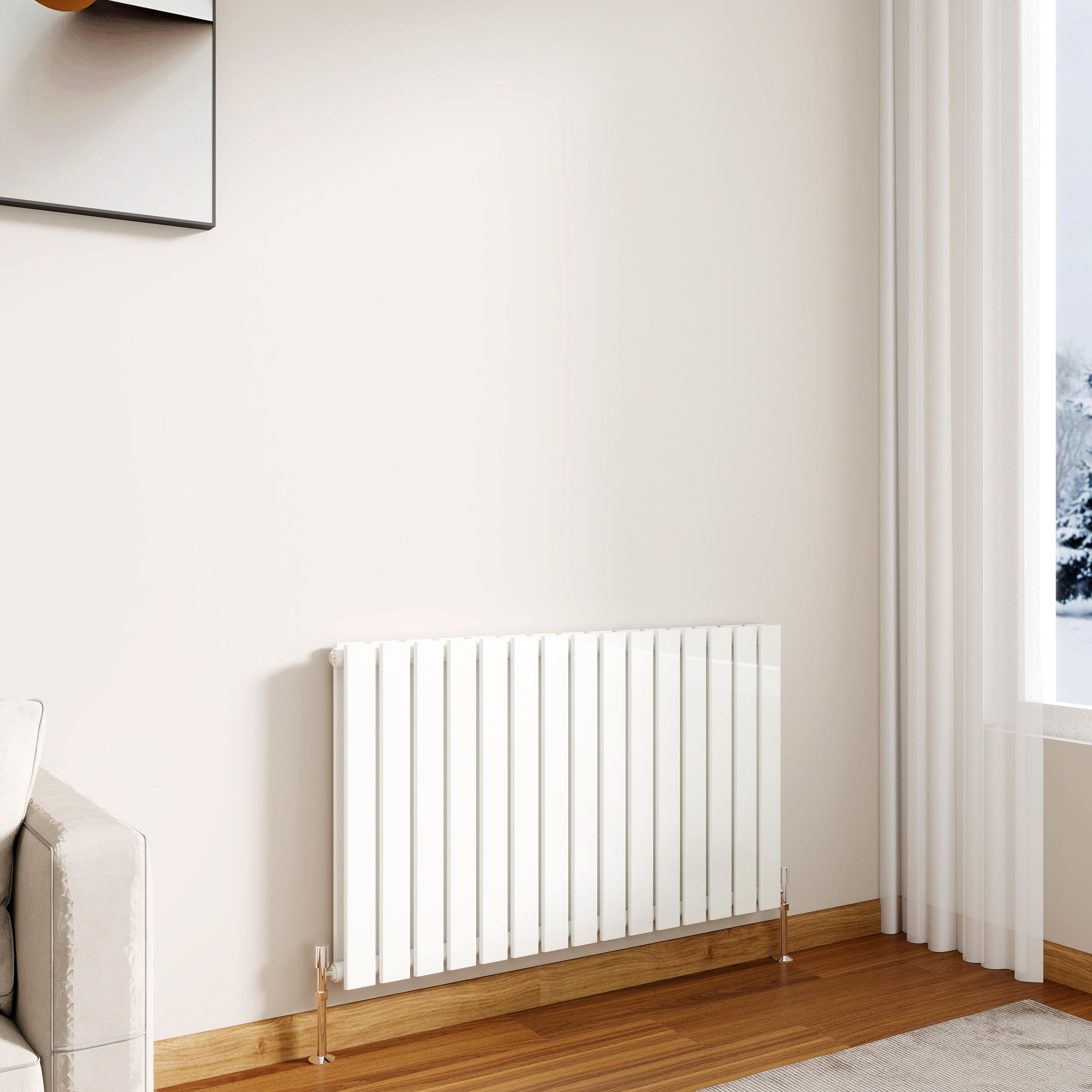 Modern Horizontal Flat Panel Radiator,600x1020mm Gloss White Double Stylish Panel Central Heating Heater, Perfect Efficient Hall Radiator, Traditional Wall Mounted Rads, Design for Bedroom, Office
