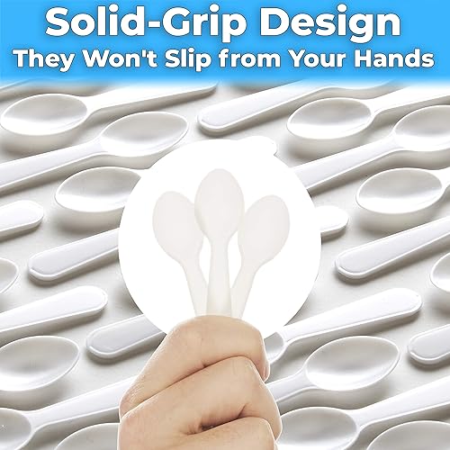 Miniatura 10 de Cucharas de degustación de plástico de 100 unidades extra resistentes, sin BPA. Mini catadores desechables para muestras pequeñas o porciones