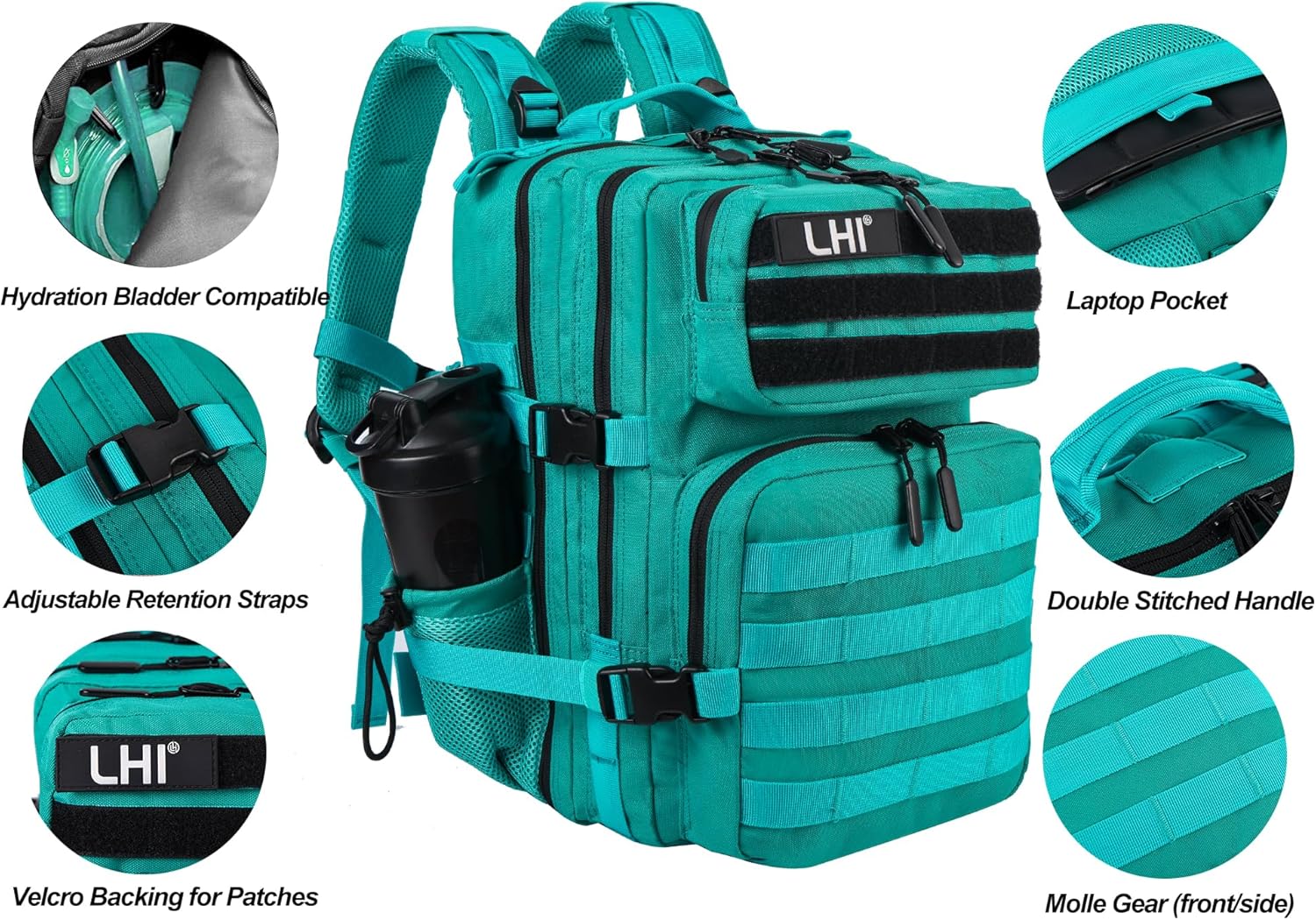 LHI Tactical Military Backpack for Men and Women 25L/35L Army Assault Pack Bag Small Rucksack with Bottle Holder - Image 5