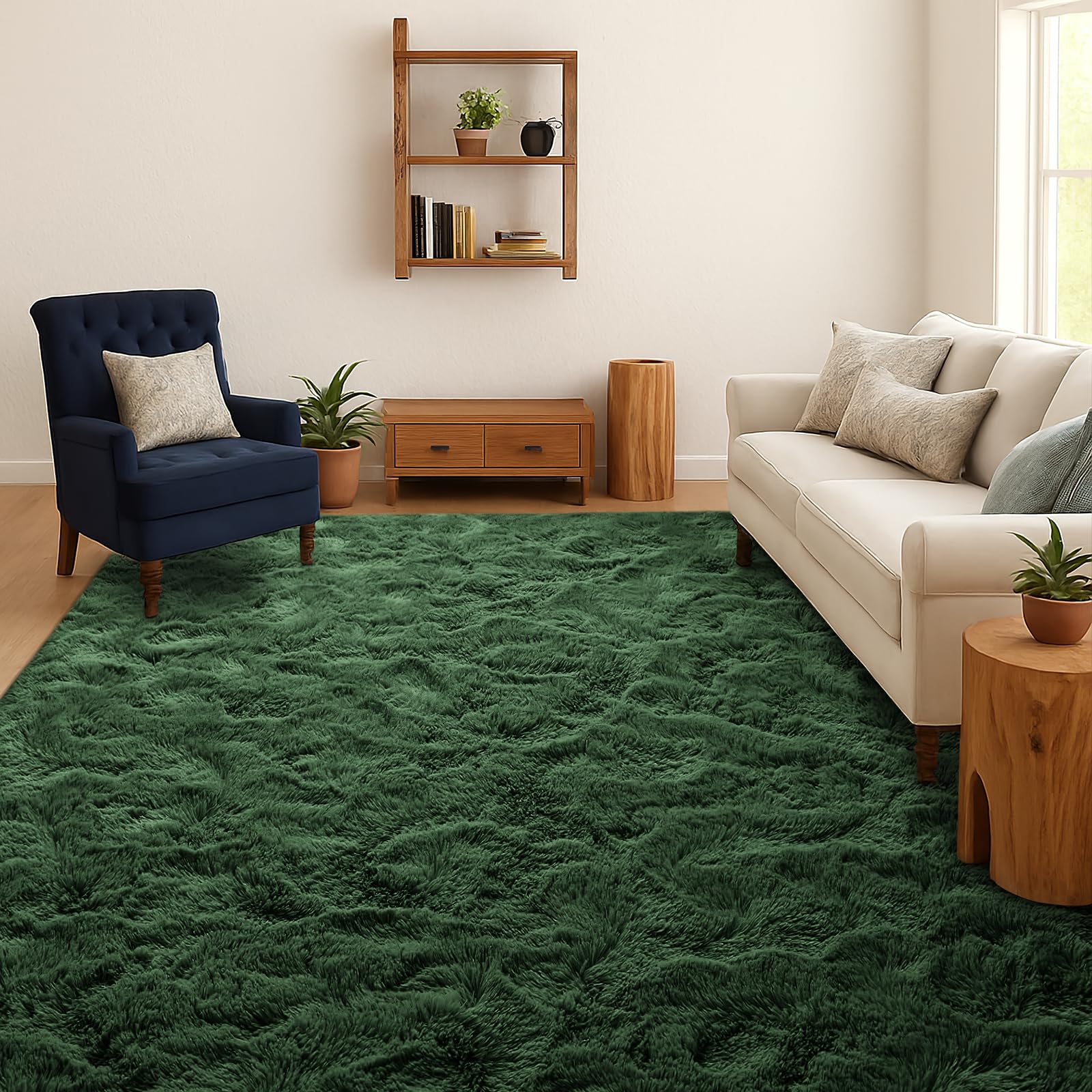SOANNY Hochflor Große Wohnzimmer Teppich, Einfarbig Dunkelgrün, Waschbar, Anti Rutsch, Flauschig Teppiche, Flauschige Moderne Matte für Schlafzimmer Kinderzimmer, Waldgrün, 160 x 230 cm
