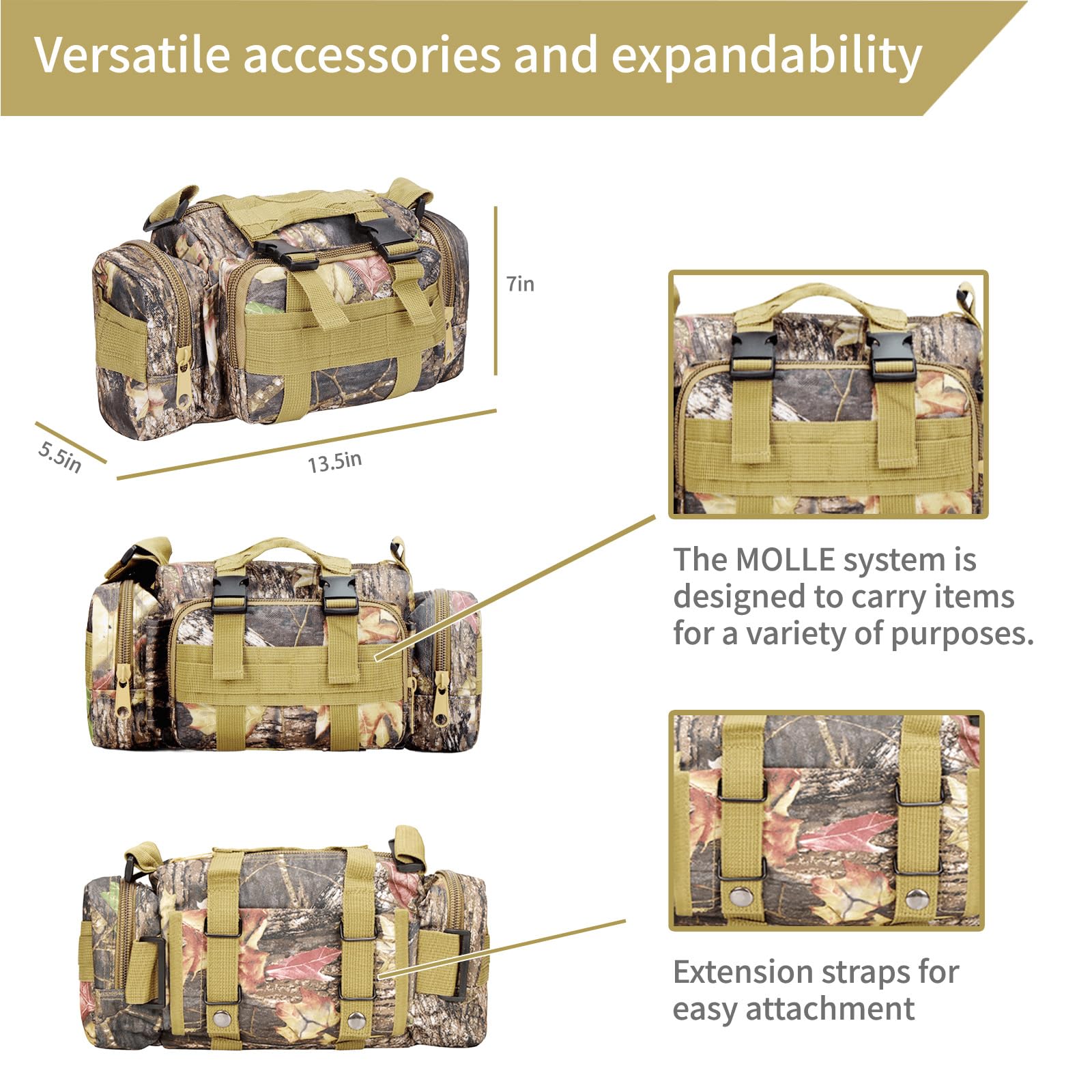 HuanRanYo Treestand Front Storage Bag Camo Tree Stand Bag Compatible with Most Tree Stands Hunting Accessories Fanny Pack for Men Multiple Pockets Waist Bag for Hunters Universal Size