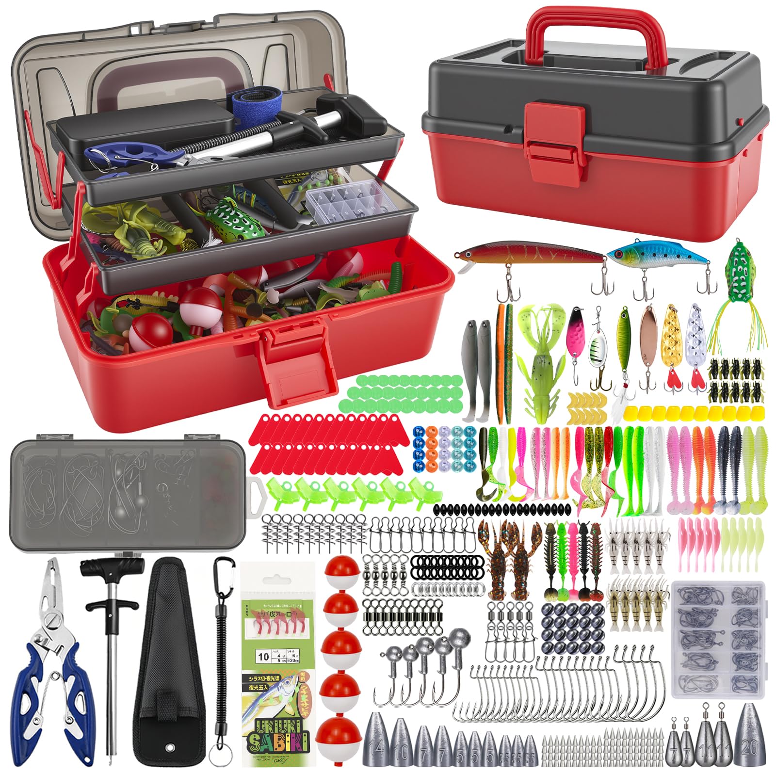 Set di 460 esche da pesca con grande scatola a 3 strati – Accessori da pesca completi con pinze, ganci, crankbait, svasatori, jig, piombo e molto altro ancora – regalo per uomini