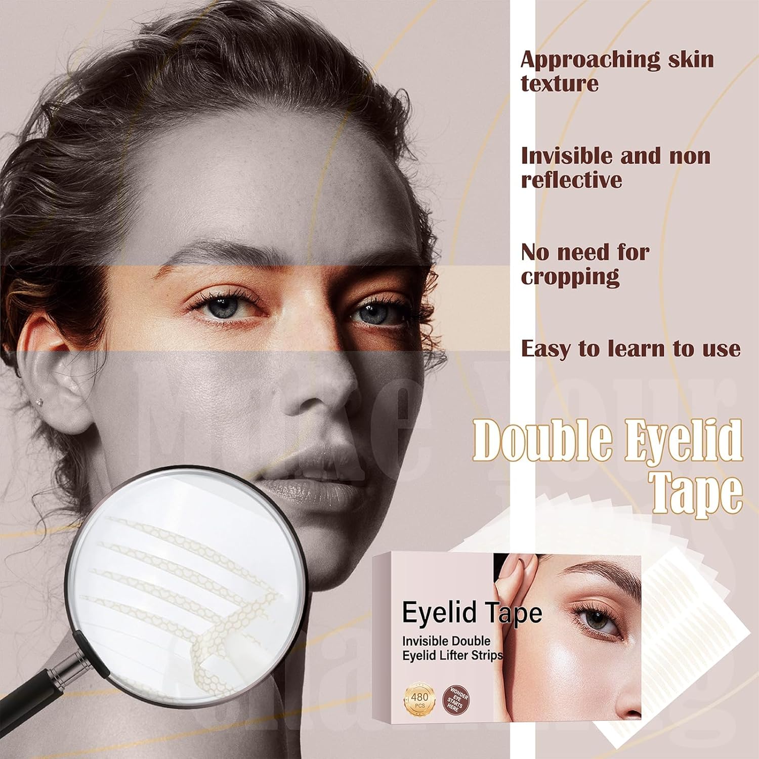 Eyelid Tape, Eyelid Lifter Strips, Eyelid Tape for Hooded Eyes Invisible, Instant Surgery-Free Eye Lift for Uneven or Single Eyelids, Say Goodbye to the Hood, Sagging Eyelids - 480Count