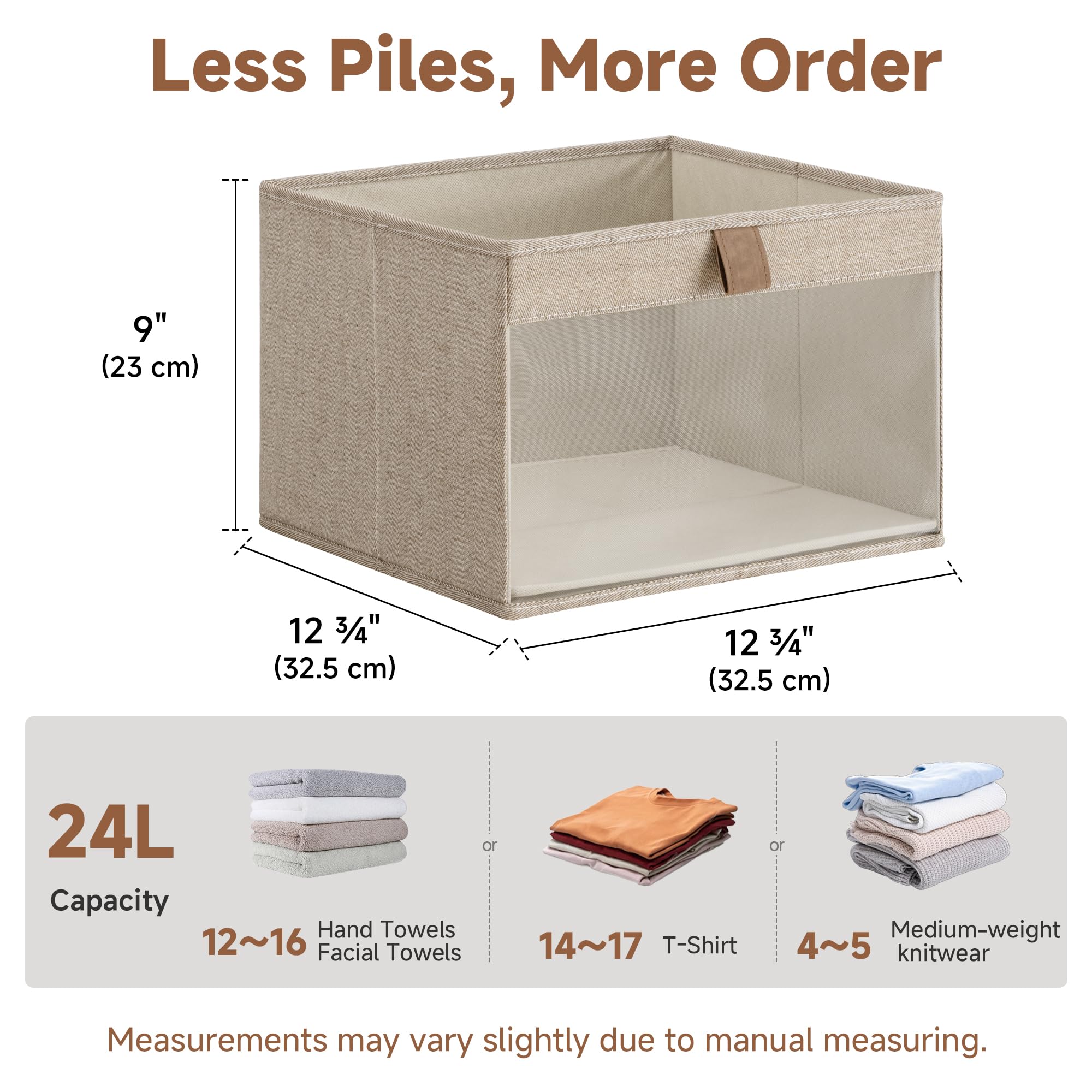 StorageWorks Scatola portaoggetti in tessuto per armadi, grandi cesti portaoggetti con finestra e manici, organizer in tessuto per vestiti, cubo pieghevole per scaffali, marrone e beige, confezione da