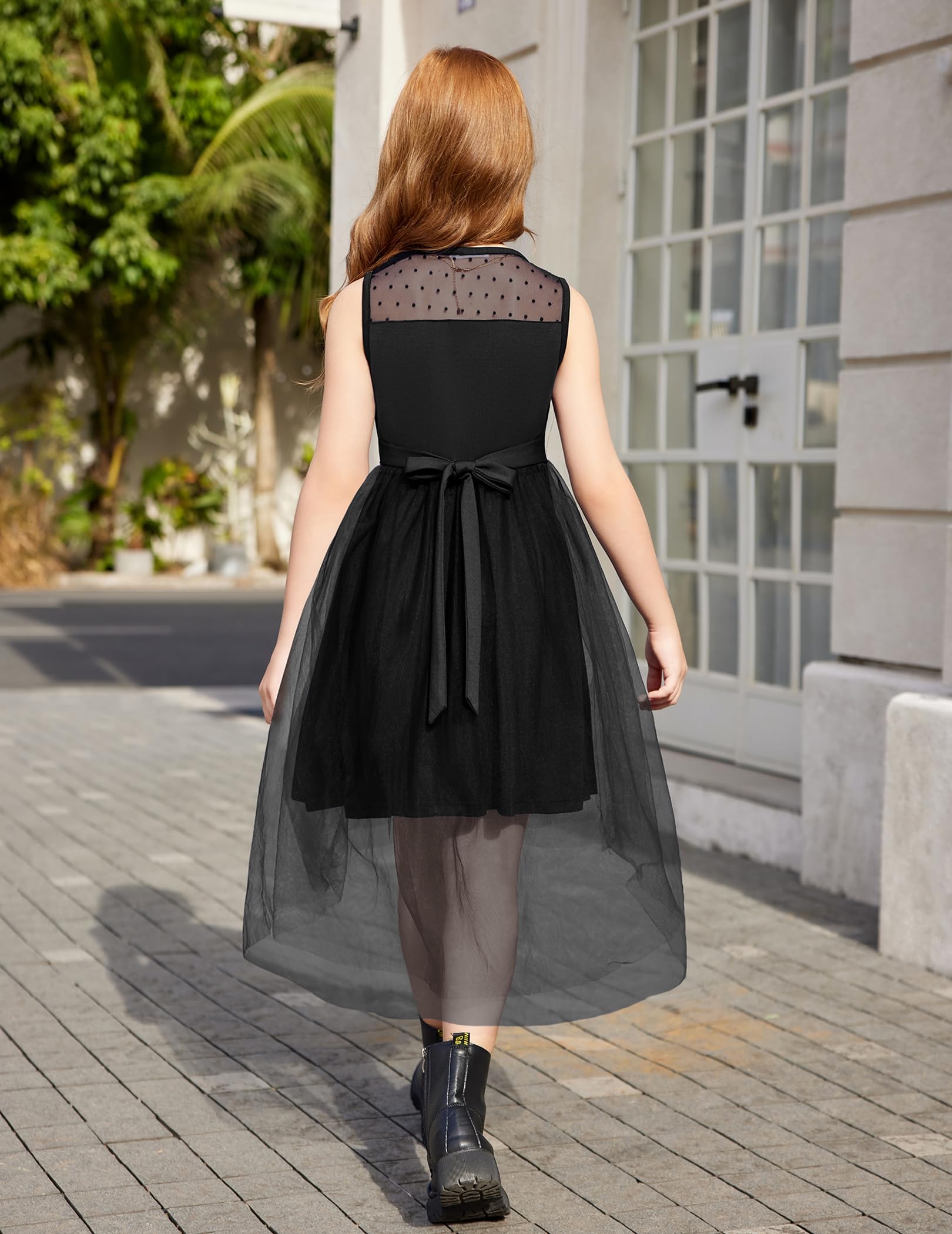 Arshiner Vestidos de niña sin mangas para fiesta de verano festiva, boda, comunión, dama de honor, vestido de tul con dobladillo asimétrico y cinturón, 6-15 años