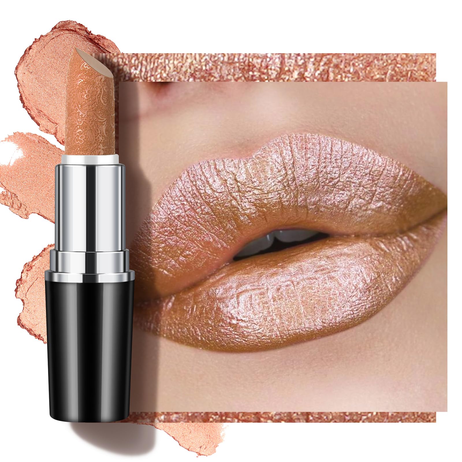 Anglicolor Glitter Gold Lipstick,High Impact Lipcolor Moisturizing Creamy Formula Smooth and Non-Sticky,Metallic Lipstick For Women,Full-Coverage Lip