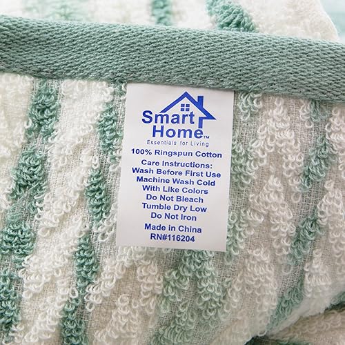 Miniatura 7 de Juego de toallas de baño de tres piezas jacquard verde y blanco a rayas