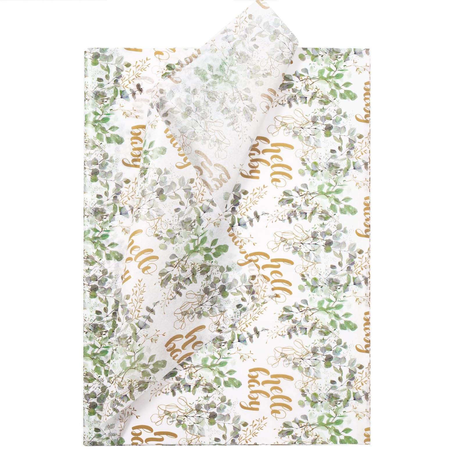 RUSPEPA Neutral Baby Shower Wrapping Tissue Paper - 30 Sheets 35x50 cm Hello Baby Eucalyptus Sage Green Tissue Paper Bulk for Baby Shower, Baptism Gift Wrap, Kids Birthday Party Favor Deco