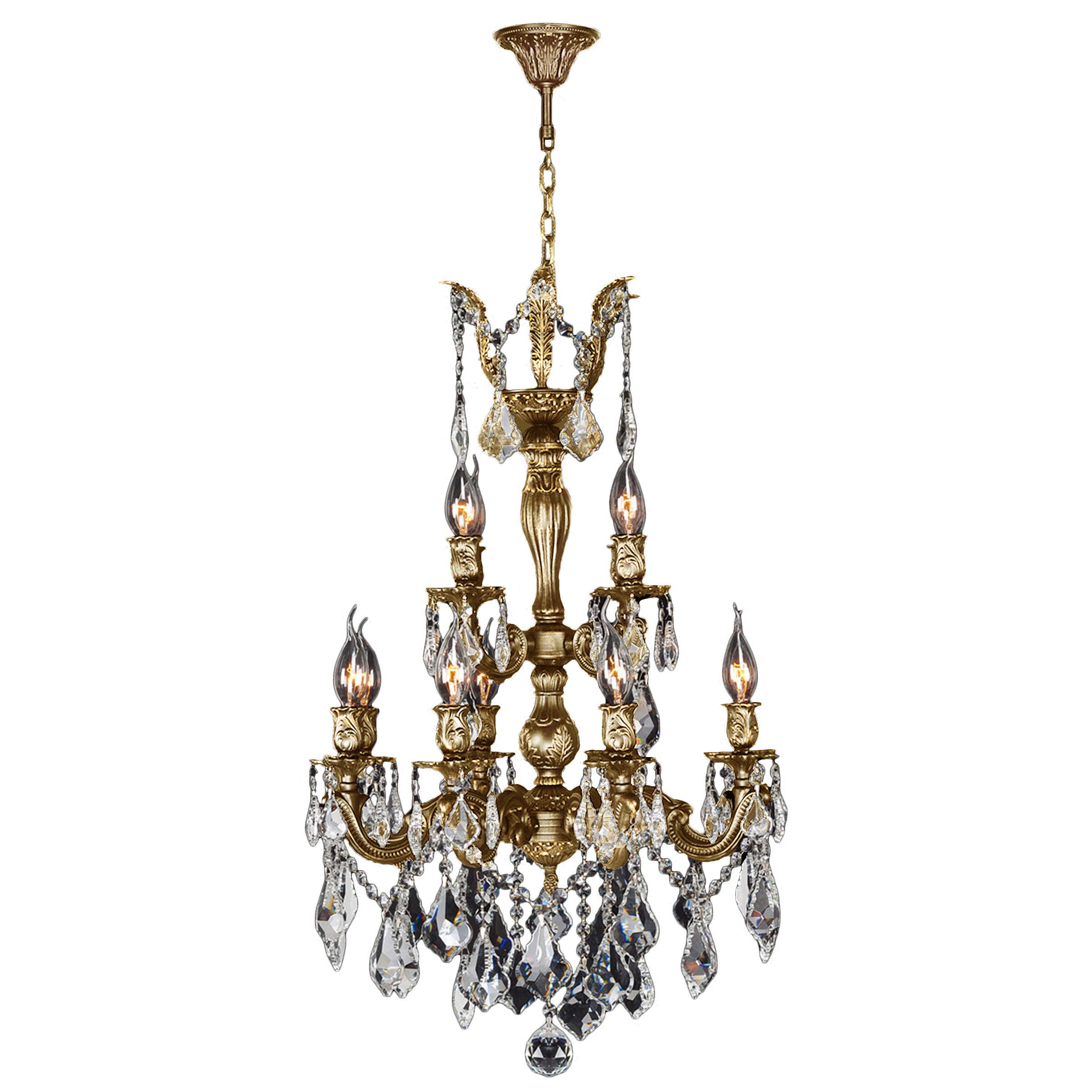 Versailles Collection 12 Light French Gold Finish and Clear Crystal Chandelier 21" D x 32" H Two 2 Tier Medium