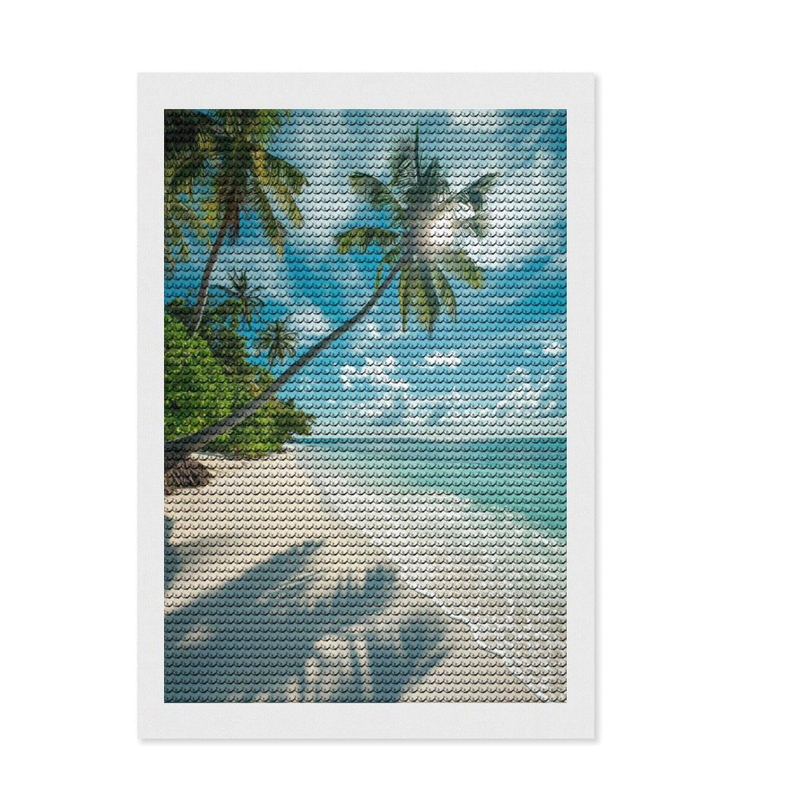 Junmoney Tropical Beach Serenity DIY Diamond Art Canvas Kit 8"x12", Office Decor, for Beginners, Relaxing DIY Hobby, Festive Craft Gift