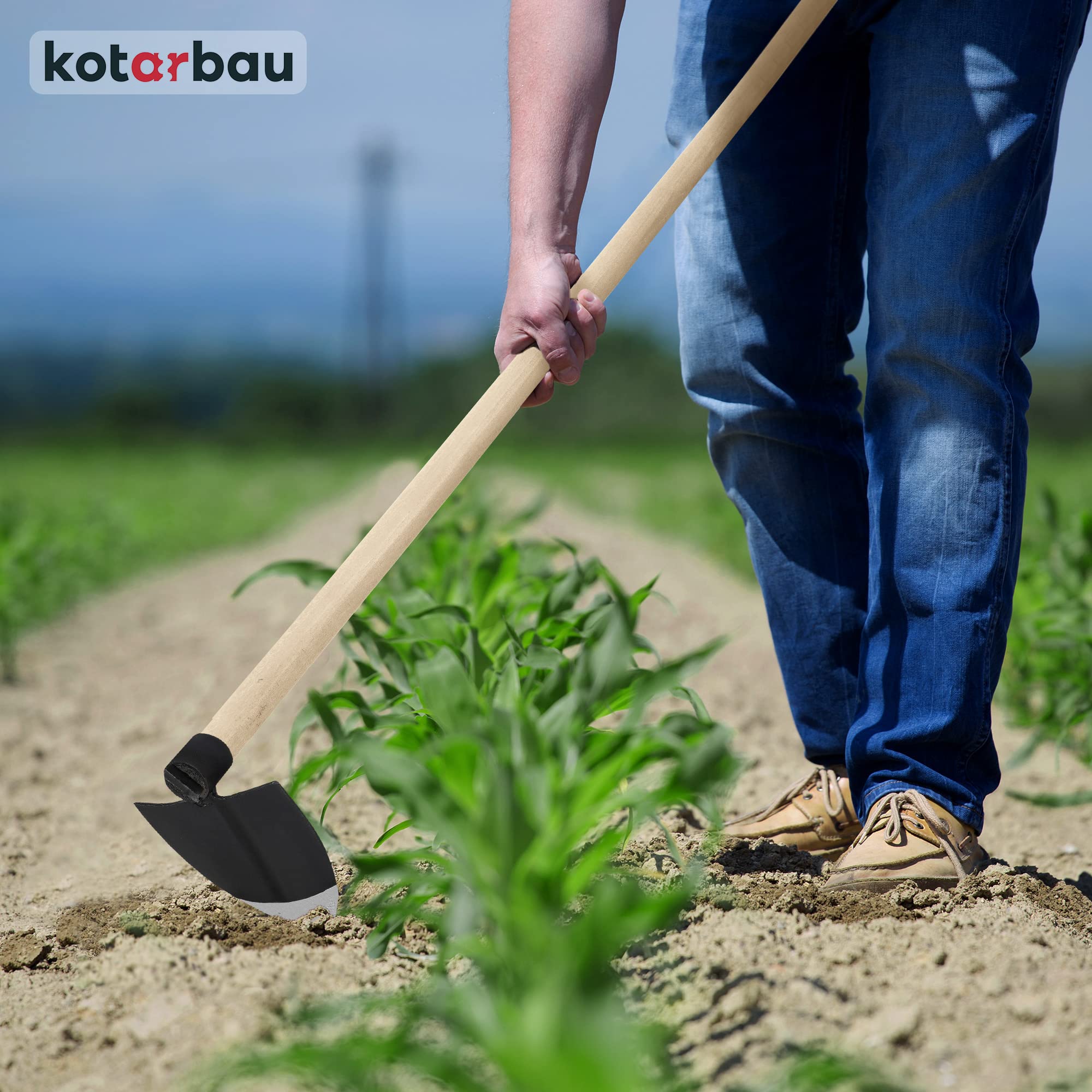 KOTARBAU® Azada de jardín con forma de corazón de 138 x 110 mm con mango de 115 cm, azada de madera, azada para plantas, herramienta de jardín para trasplantar, deshierbe, cuidado de jardín,