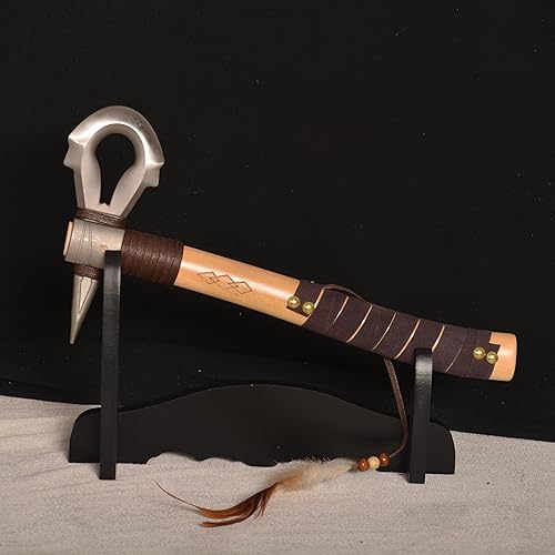 Miniatura 3 de Sword Valley Hacha Divina India: un arma fría utilizada en combate cuerpo a cuerpo en el continente norteamericano, con decoraciones emplumadas en