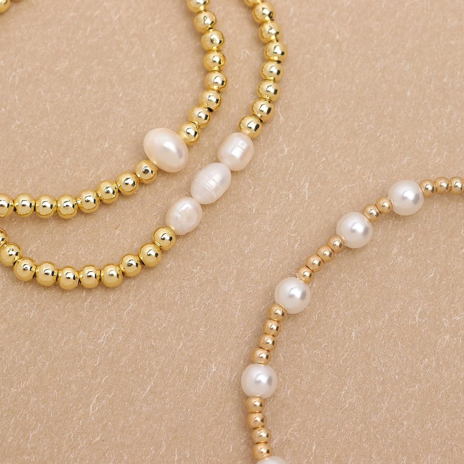 Gold Beaded Ball Stack Bracelets Set for Women, 3Pcs Trendy Boho Handmade Stackable Freshwater Pearl Beads stretch Bracelet Holiday Prom Jewelry Gift. - Image 7