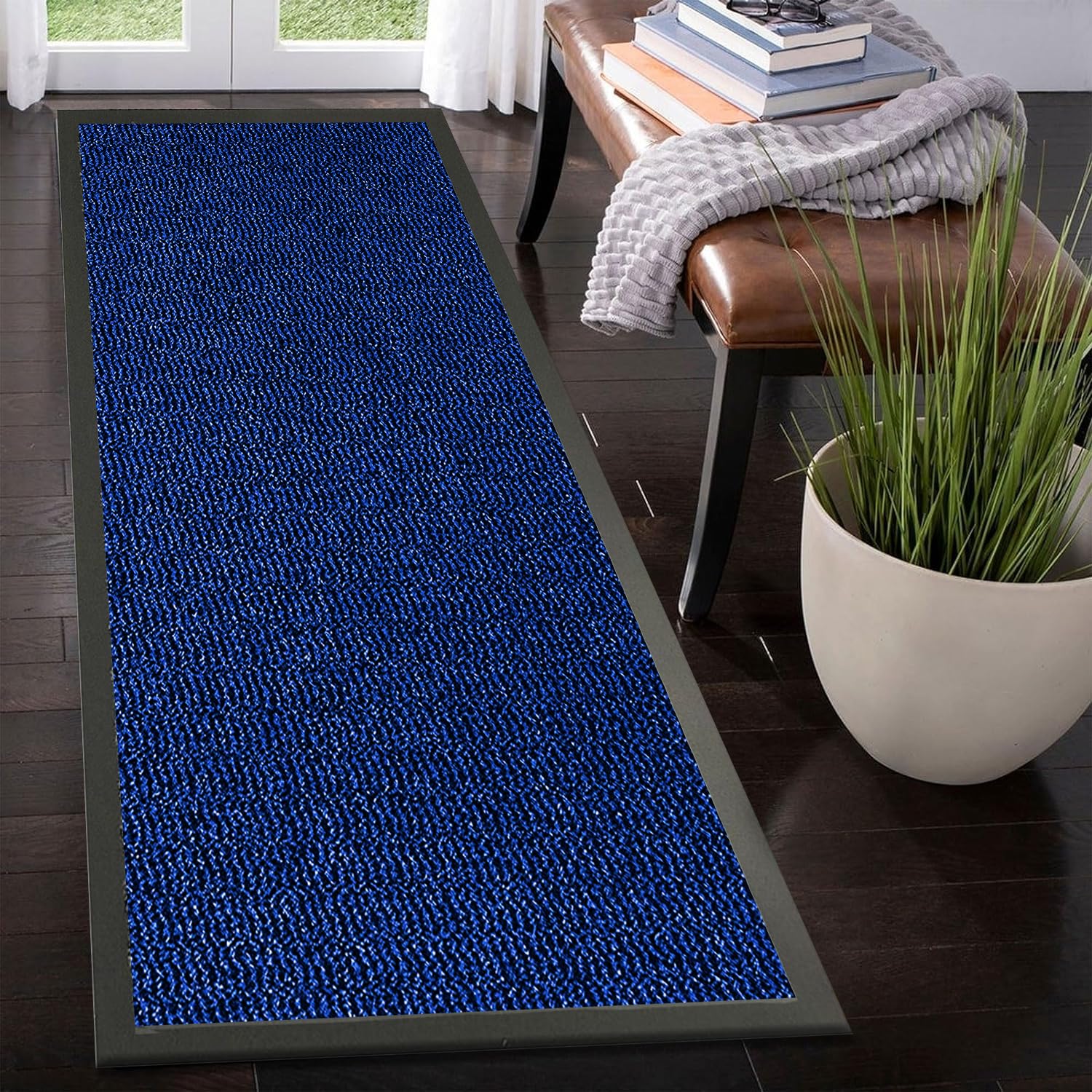 Rugs Inn Sunny Rubber Runner - Heavy Duty Waterproof Non Slip Strong PVC Backing Rubber Large Floor Mat Indoor Outdoor Kitchen Hallway Runners Rug (90 x 150, Blue)