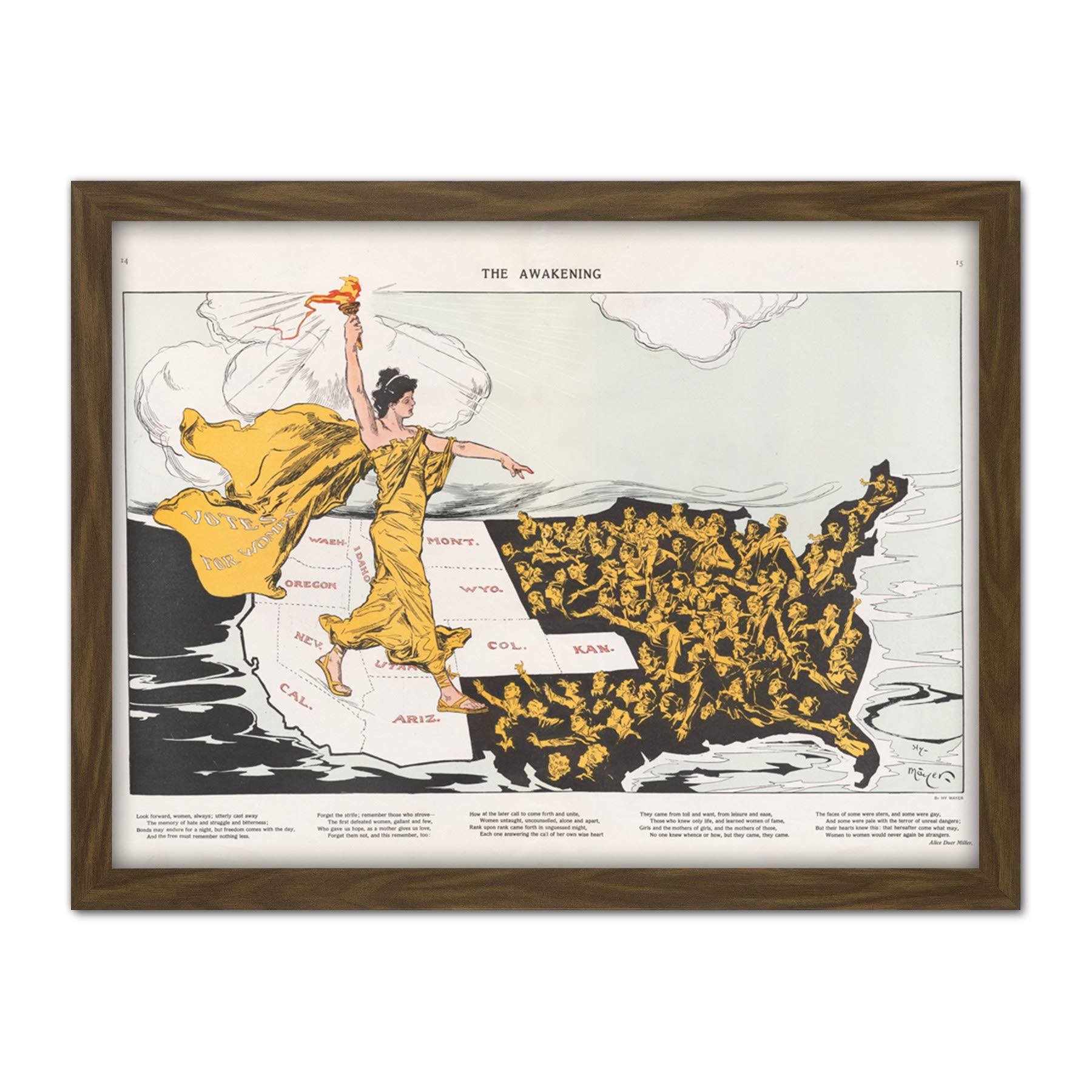 Mayer Awakening Votes Women Liberty Map Artwork Framed Wall Art Print 18X24 Inch