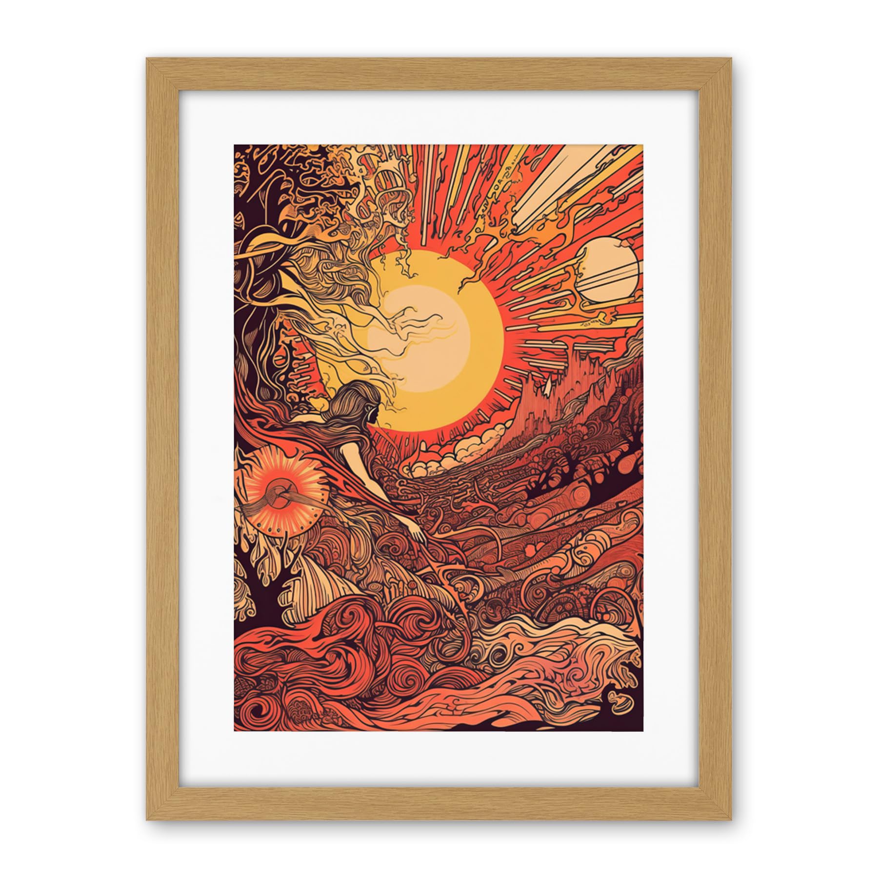 Artery8 Venus Sunset Fantasy Landscape Illustration Artwork Framed Wall Art Print 18X24 Inch