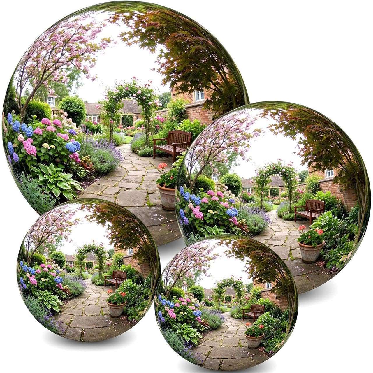 KKTECH Set of 4 Silver Stainless Steel Mirror Polished Gazing Balls for Home & Garden Decoration