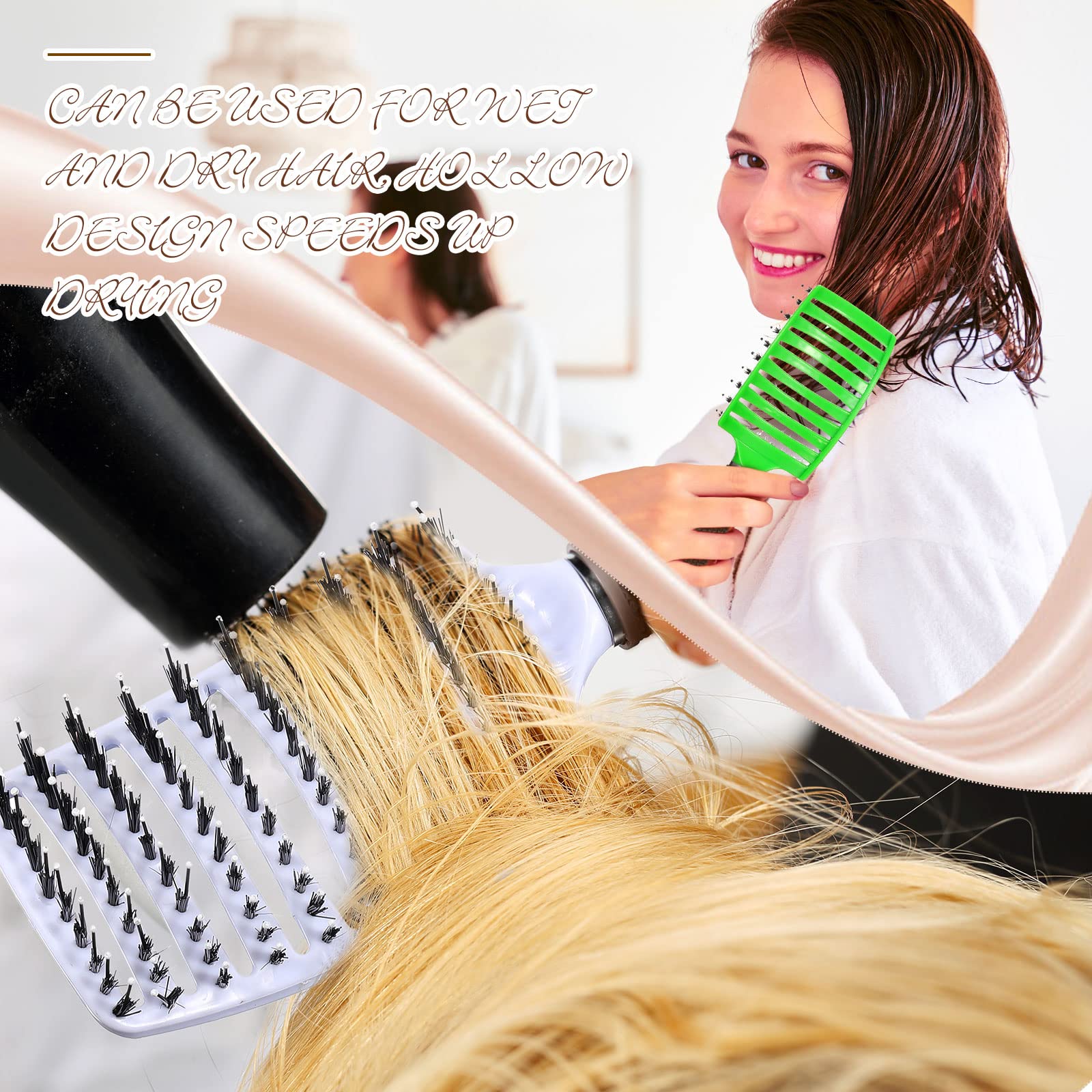 Cunhill 6 Pack Detangling Hair Brushes with Boar Bristles and Nylon