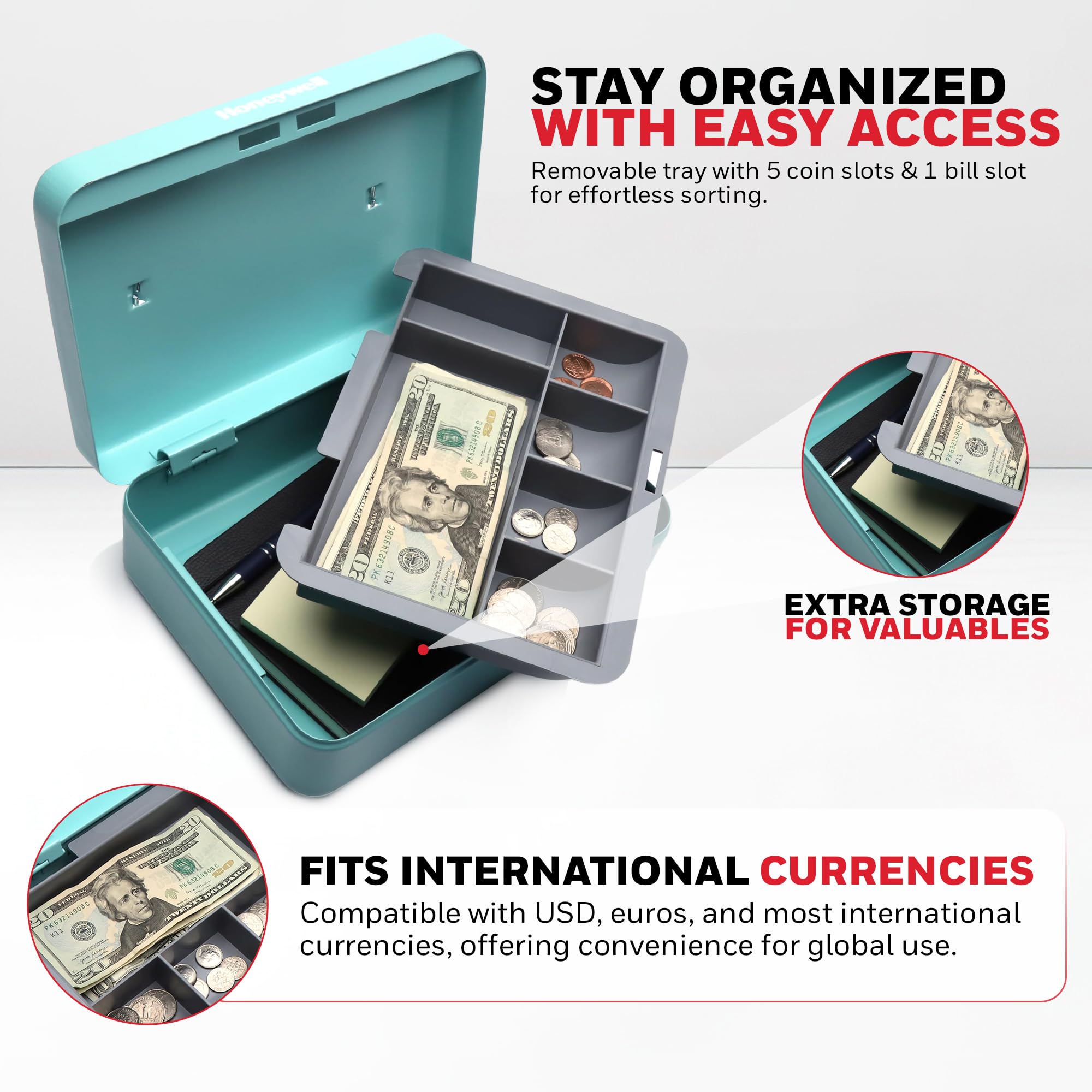 Honeywell Safes & Door Locks 6112TL Cassetta portavalori standard in acciaio con serratura a chiave, nero