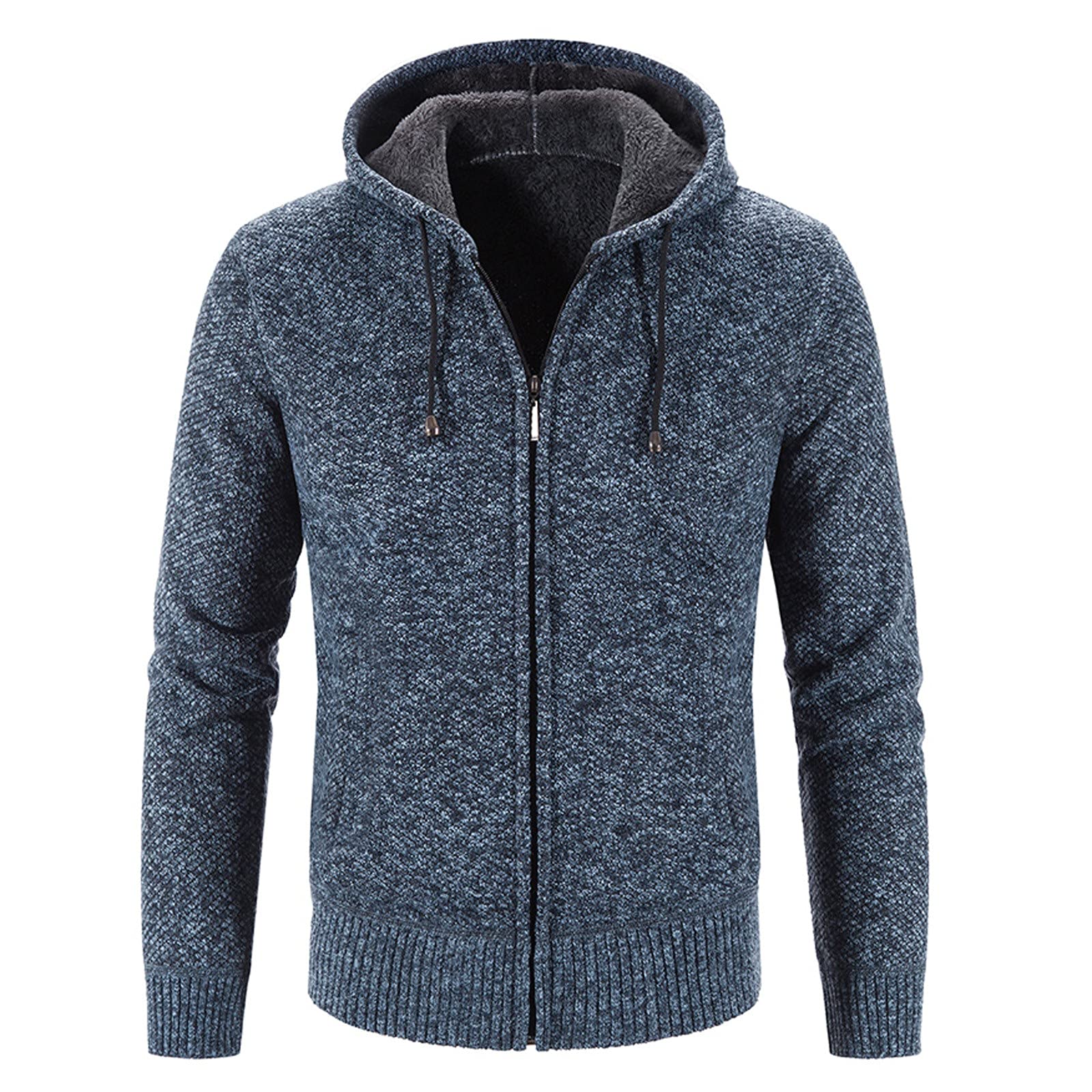 Generisch Jersey de moda de invierno de color sólido para hombre de manga larga y terciopelo grueso con capucha chaqueta cálida (azul, XXXL)