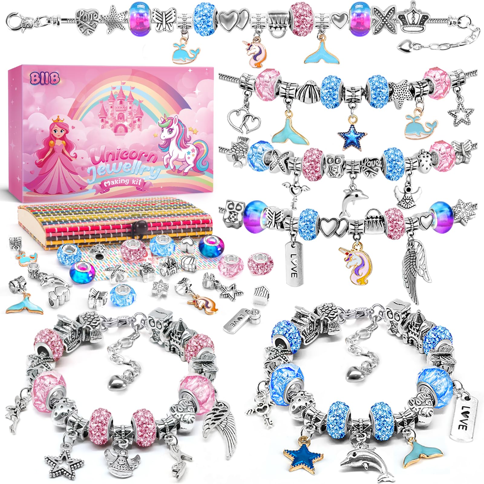 BIIB Kit Braccialetti Fai Da Te Bambina, Giochi Bambina 5-12 Anni Femmina, Regalo Bambina 5 6 7 8 9 10 Anni, Idee Regalo Natale Originali, Crea Braccialetti Bambina, Regalo Compleanno