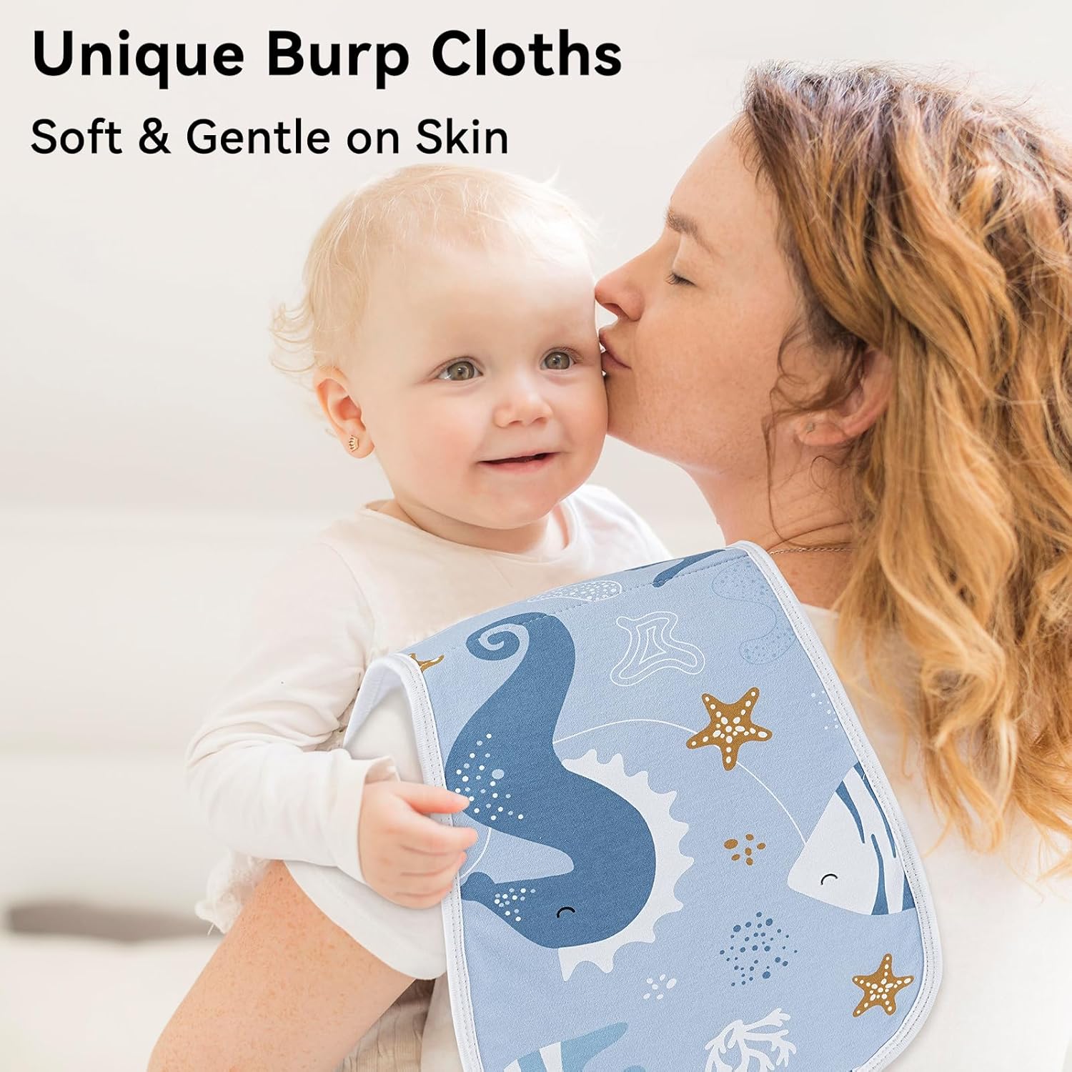 Yoofoss Baby Burp Cloths 100% Organic Cotton 5 Pack Burping Cloths for Babies Boys Girls Large 21''X10'' Extra Soft and Absorbent Ocean - Image 2