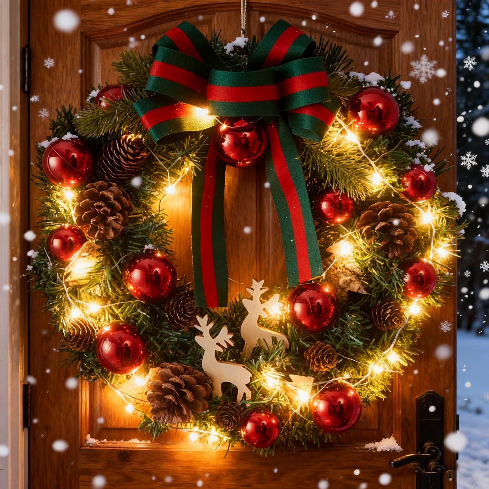 Couronne de Noël pour Porte, Couronnes de Noël Artificielles, Décorations de Porte à Suspendre, pour Portes, Murs, Fenêtres, Tables(Small)