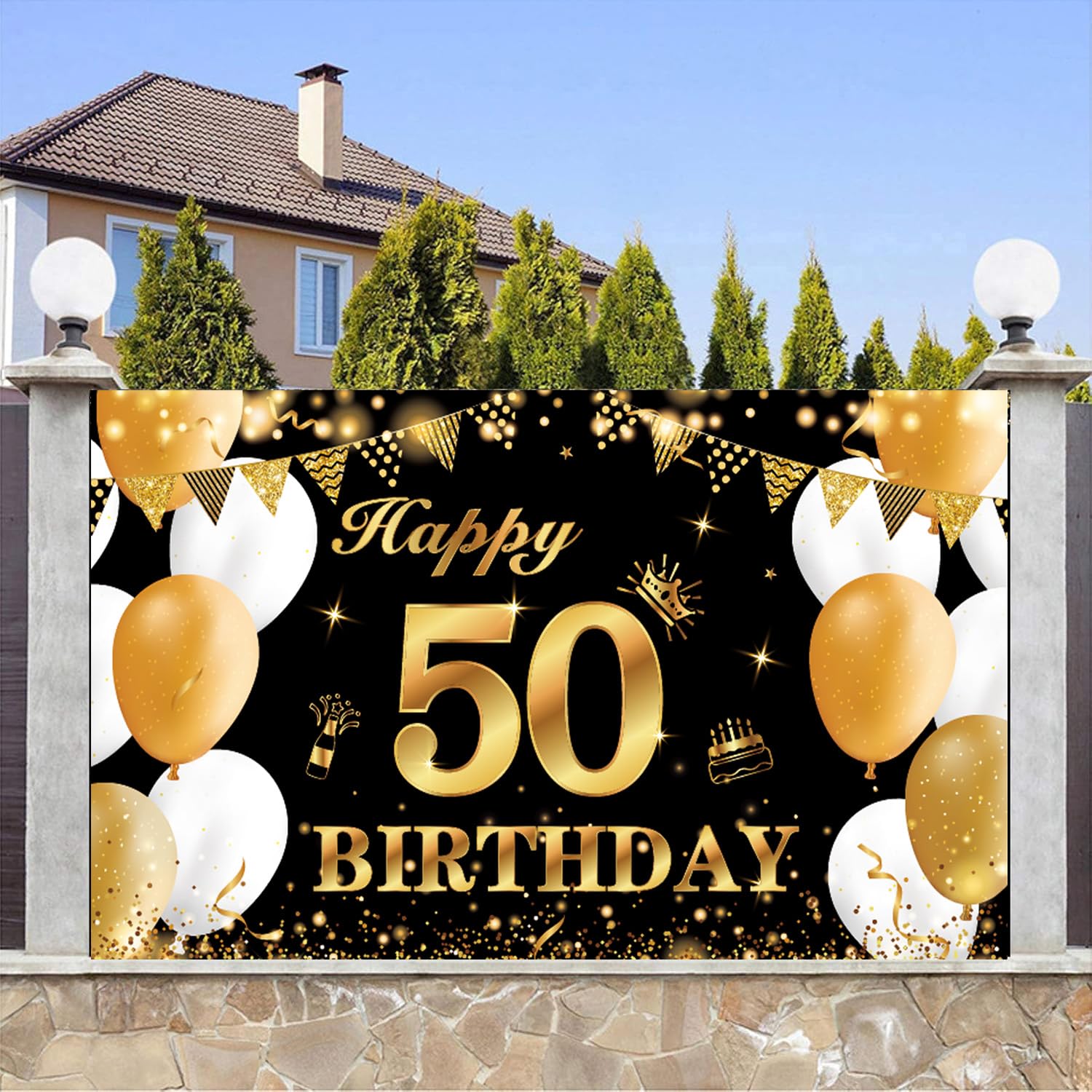 Striscione Buon Compleanno 50 Anni 1976-2026, Seutgjie Decorazioni Compleanno 50 Anni Donna Uomo per Anniversario Oro Nero 180 x 110 cm
