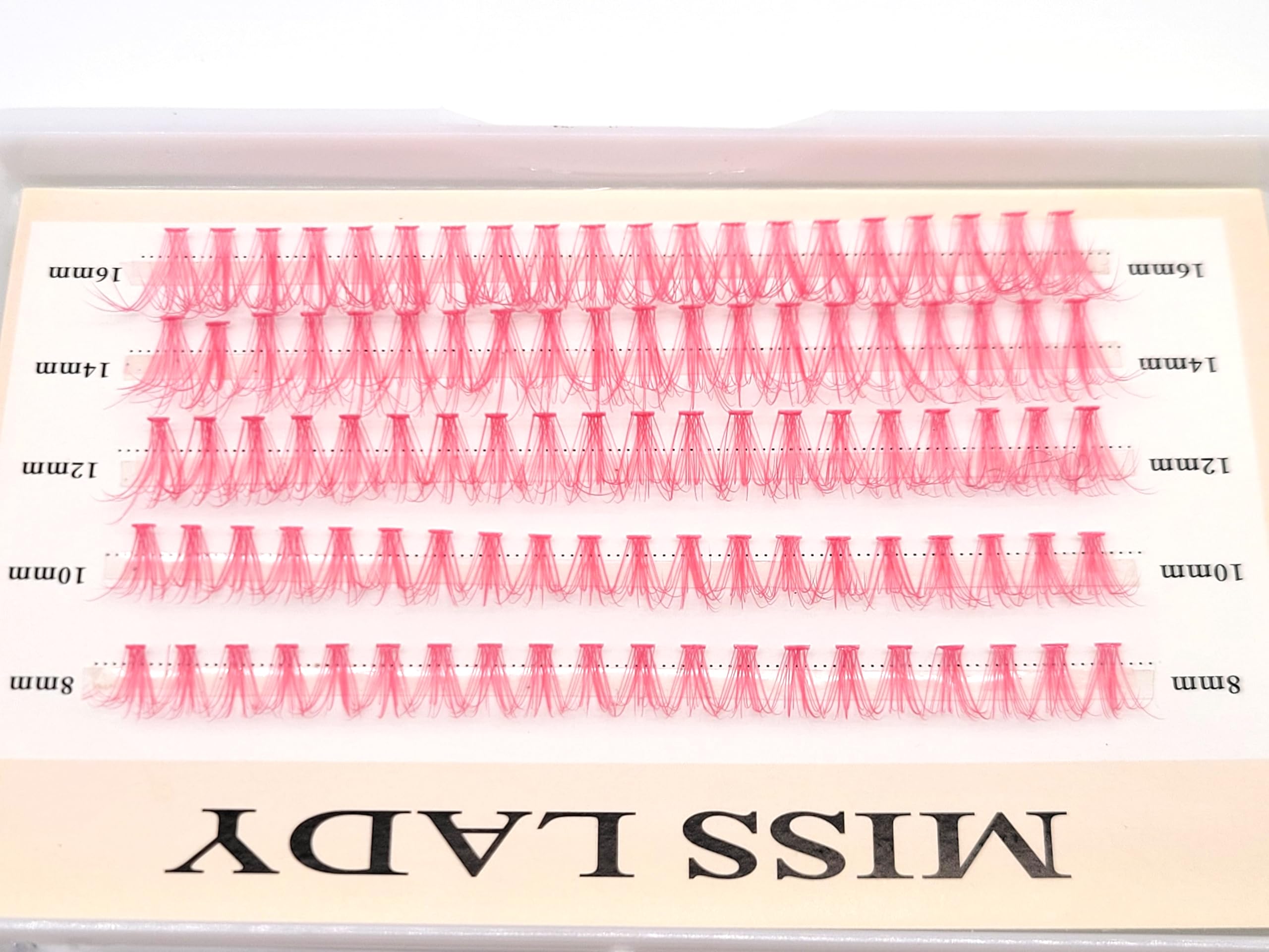 Kolorowe różowe skupiska do rzęs, 3D Volume 20D Curl C, grubość 0,10 mm, długość 8-16 mm mieszana taca, 100 szt. różowych skupisk różowych rzęs
