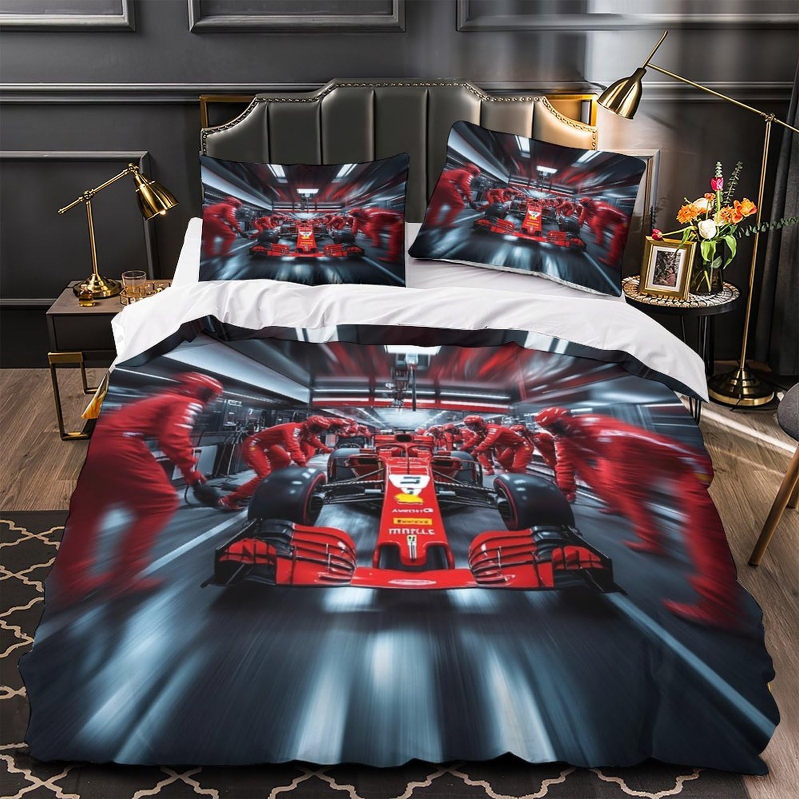 DAFUfbw Formulaa Racing Duvet Cover Single（135x200cm）, 3D Pattern Pit Stop Bedding Set Hypoallergenic Quilt Cover with Hidden Zipper, Breathable