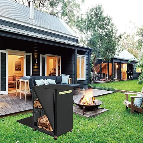 Miniatura 7 de Cubierta para estante de leña, cubierta de madera para exteriores con solapa frontal abierta, cubierta de estantes de leña de 2 pies (solo cubierta)