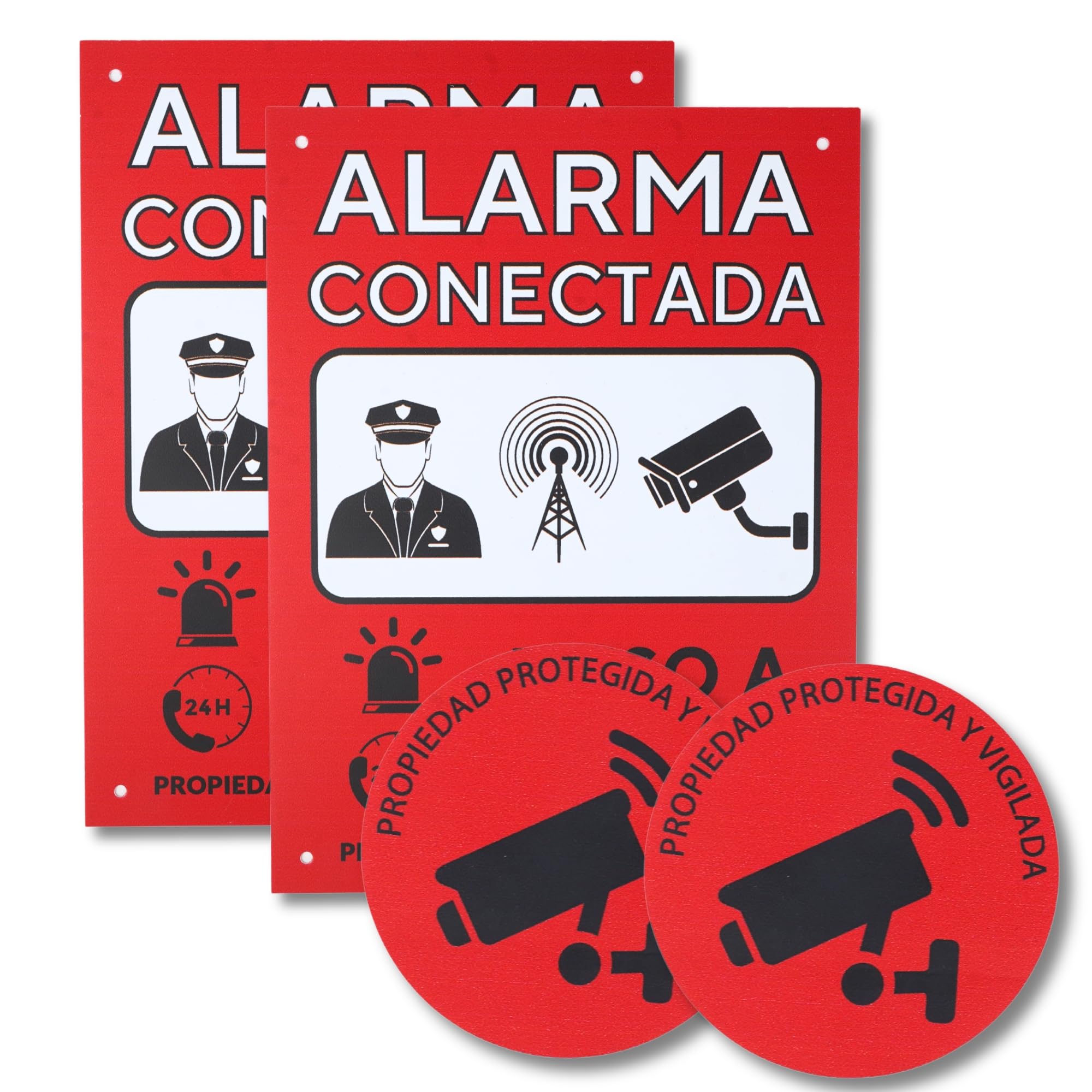 Set Cartel Alarma Videovigilancia de PVC + Adhesivo | Placa zona videovigilada 20x15 cm + adhesivo pequeño para añadir una seguridad extra. (1) (2)