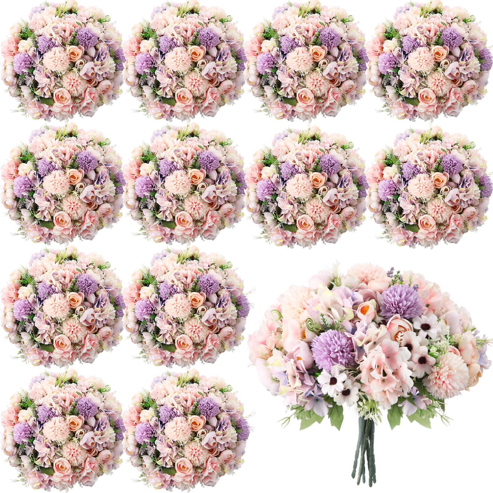 Photo 1 of Tigeen Peonies Artificial Flowers Faux Roses Silk Flowers Hydrangea Artificial Bouquet for Wedding Table Centerpiece Floral Vase Home Office Bridal Decor(Purple,Pink,12 Bundles)