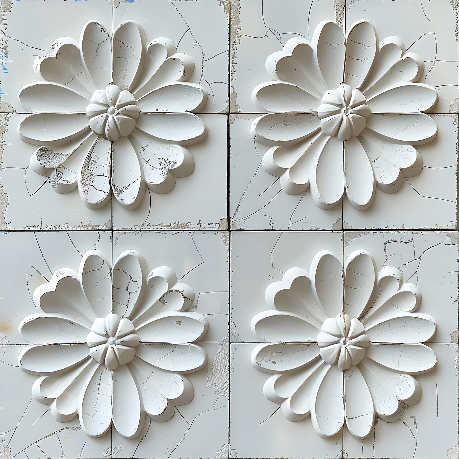 Livelynine 3D White Floral Wallpaper Self Adhesive Distressed Off White Flower Wallpaper for Living Room Bedroom Bathroom Wall Paper Roll Faux 3D Relief Floral Vinyl Wrap for Cupboards 44.5CMx2M