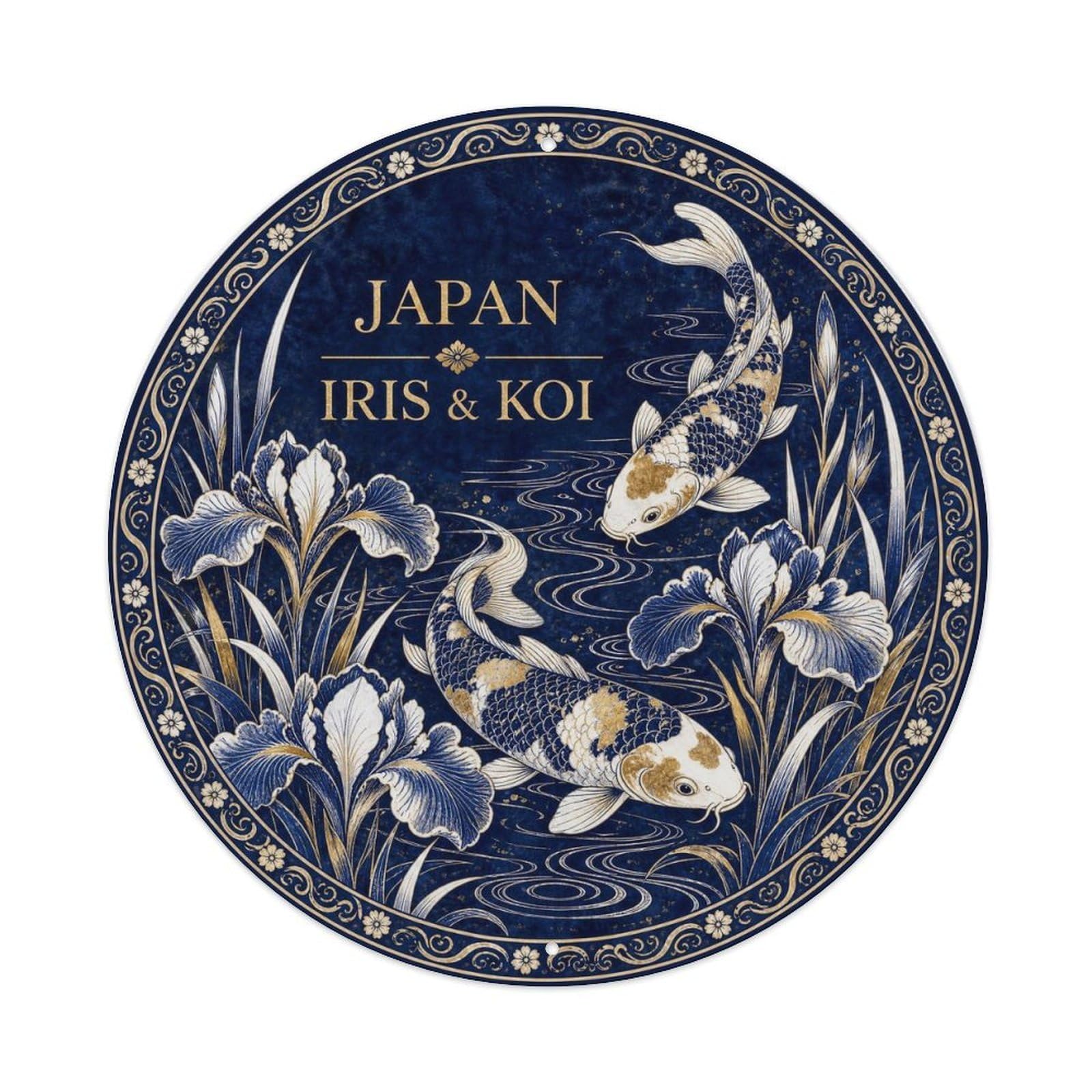 Olyhtr 8X8inch Classic Style Arita Japan Iris Koi Ceramic Folk Pattern Metal Tin Sign