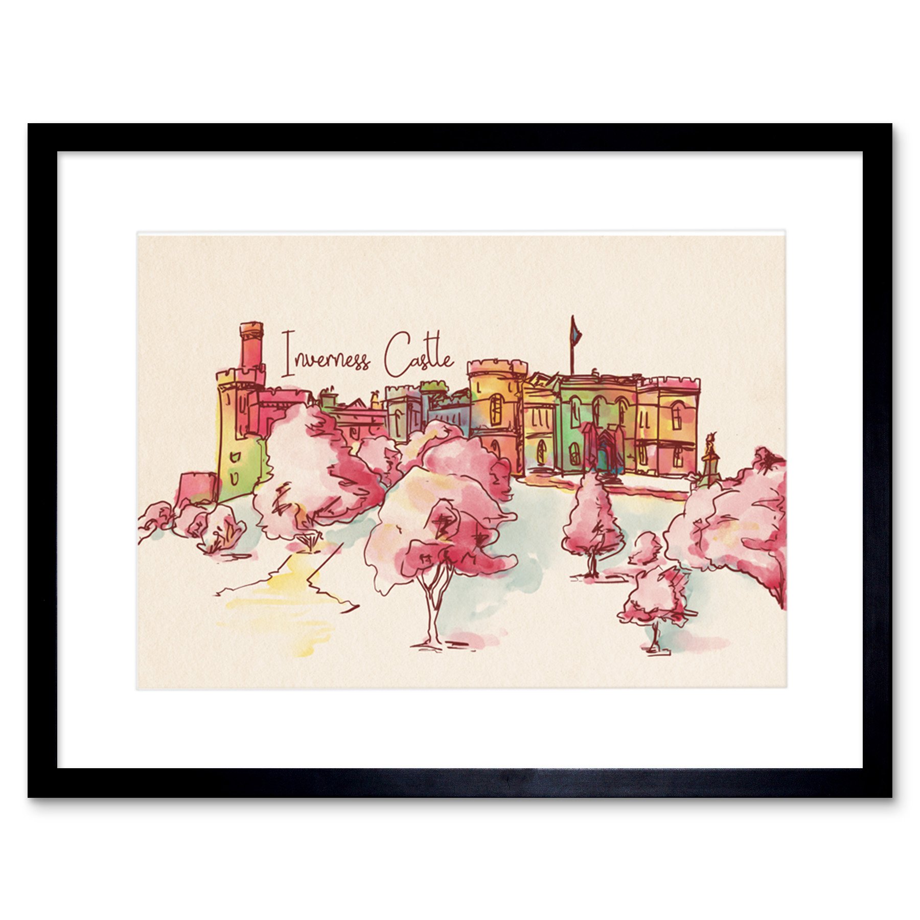 Wee Blue Coo Inverness Castle Highland Scotland Scottish Watercolour Framed Art Print