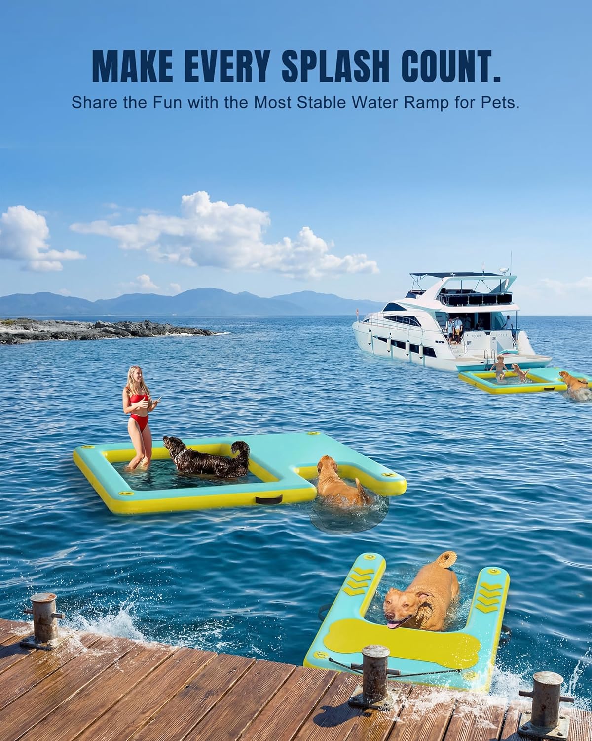 Inflatable Dog Water Ramp, 60"x 40" Extra Large Boat Ramp Floating Dock for Pool Dock Lake Boat, Non-Slip EVA Floating Platform Swimming Float Ladder Steps Pup Plank Pool Ramps for Dogs Up to 240 lbs