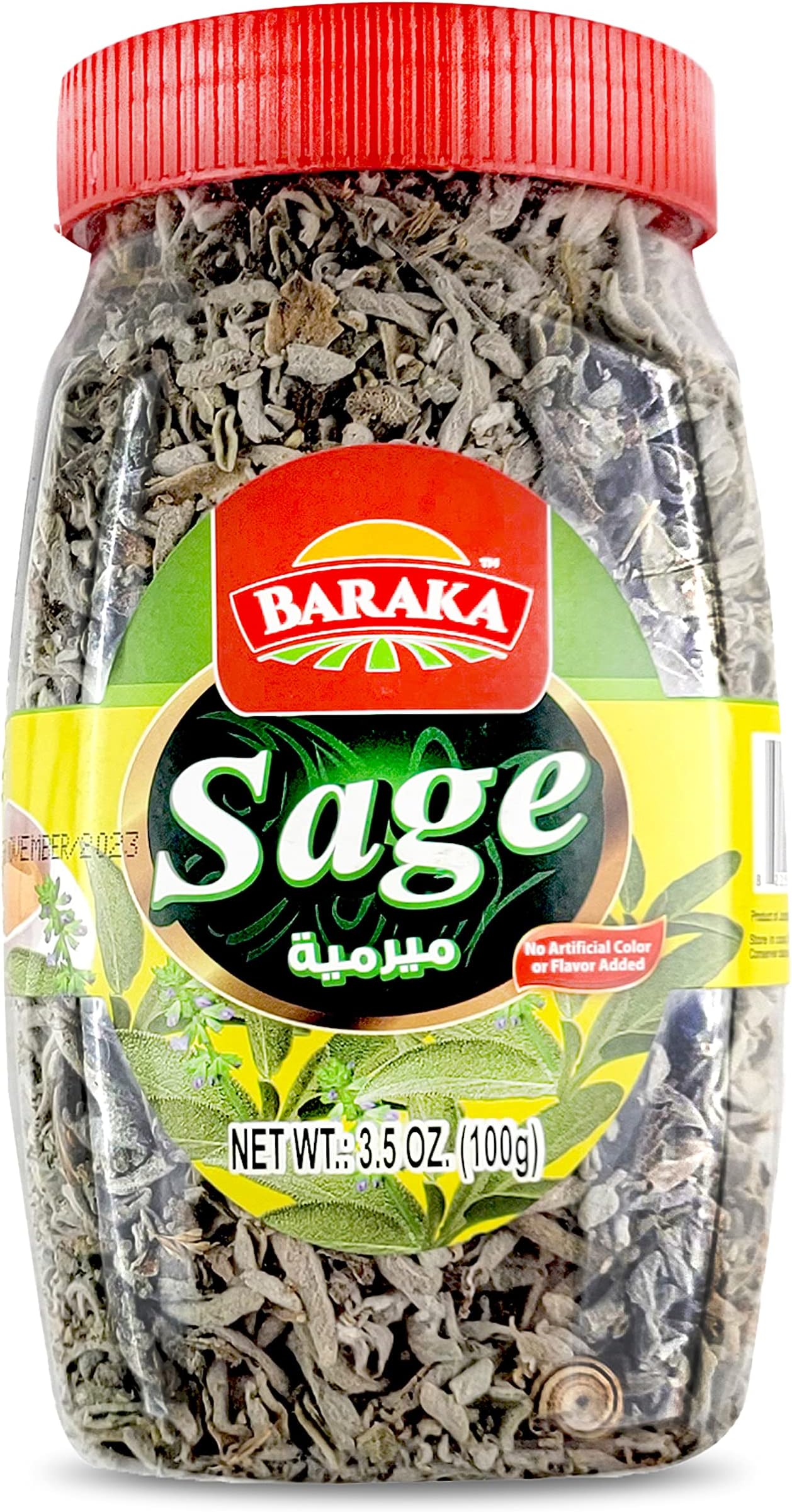 Baraka Dried Sage Tea Leaves | Caffeine-Free Loose Leaf Sage Tea, Whole Sage Leaves in Jar | No Preservatives, No Additives, Natural Herbal Tea (3.5 oz)