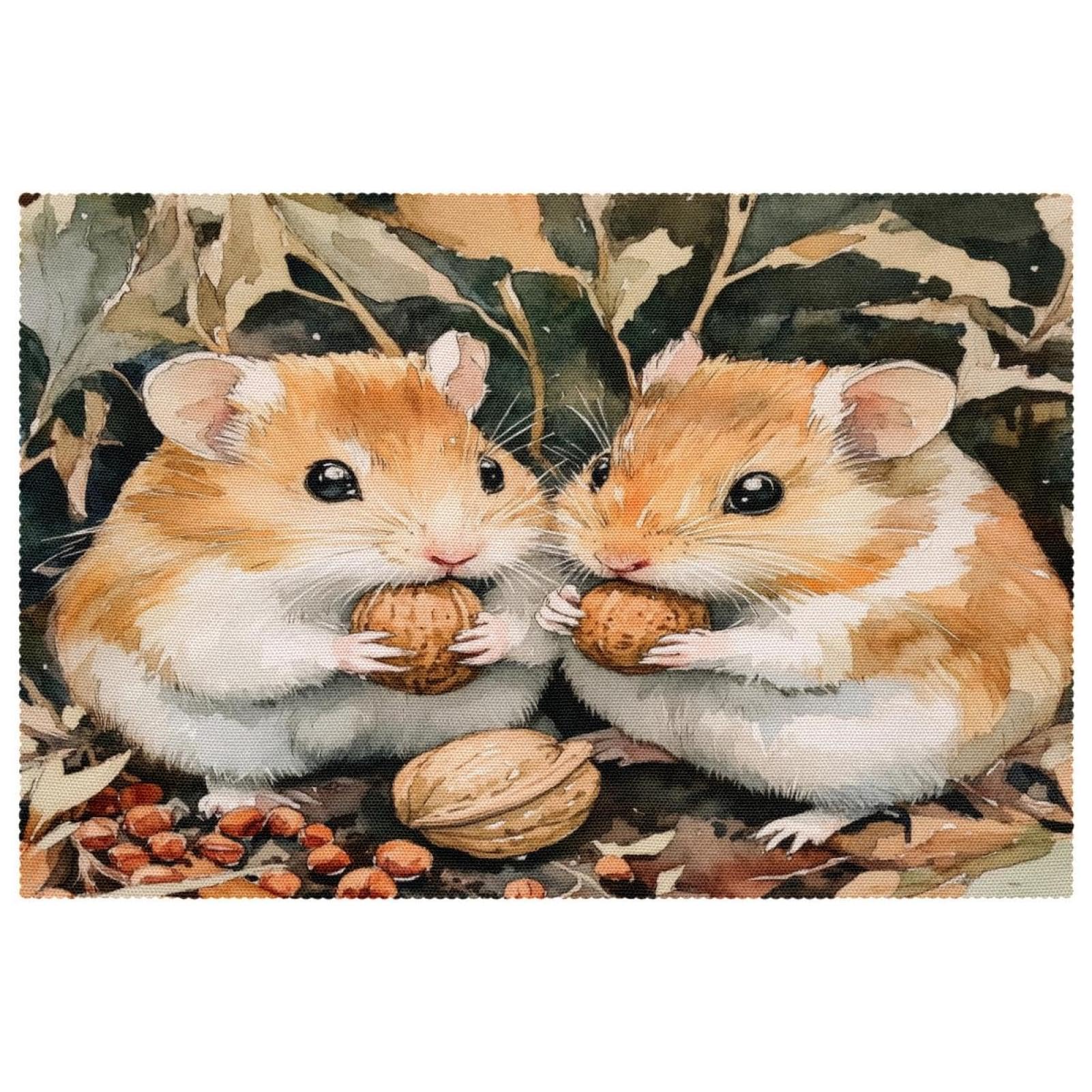 Sets de table Oxford hamsters et noix x4 résistants à la chaleur