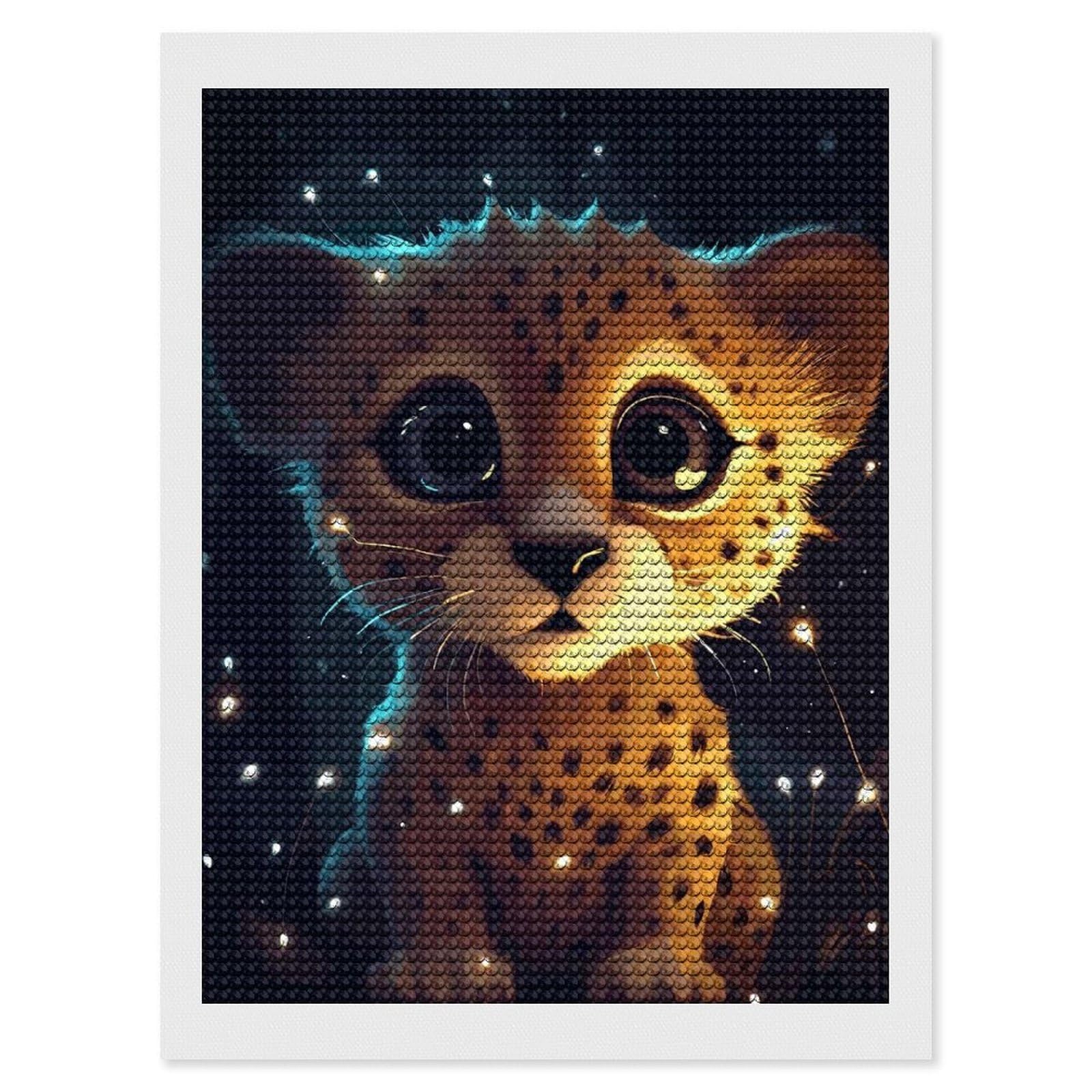 Junmoney Cute Cheetah Cub Diamond Painting Canvas Set 12"x16", for Adults, Bedroom Decor, Good for Quiet Evenings, Festive Craft Gift