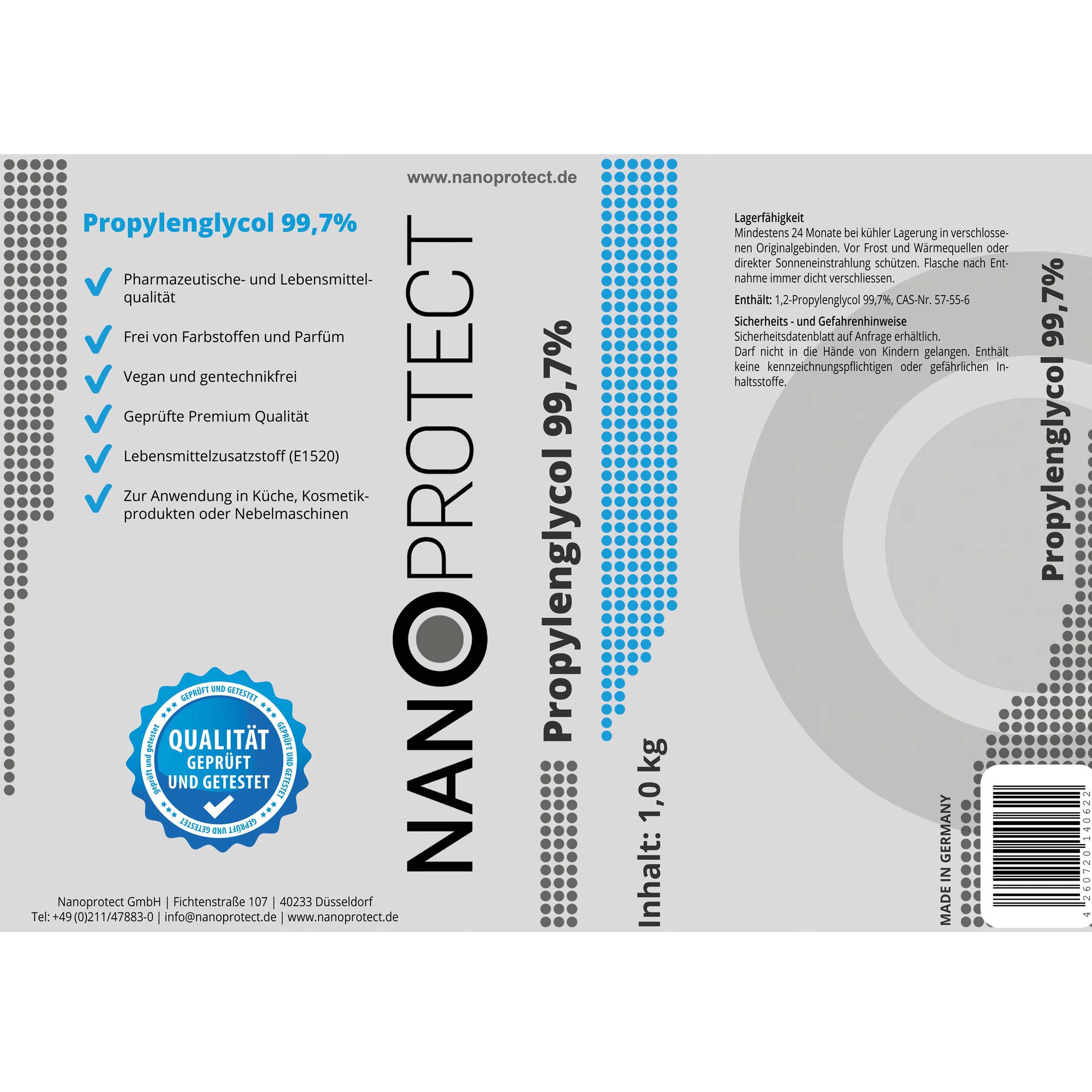 Nanoprotect | VG PG 2x1L/kg | Glycerin 99,5% E422 | Propylenglycol 99,7% E1520 | Pflanzlich Pharmaqualität | Höchste Reinheit | Perfektes DIY-Nebelfluid für Disko und mehr - Made in Germany