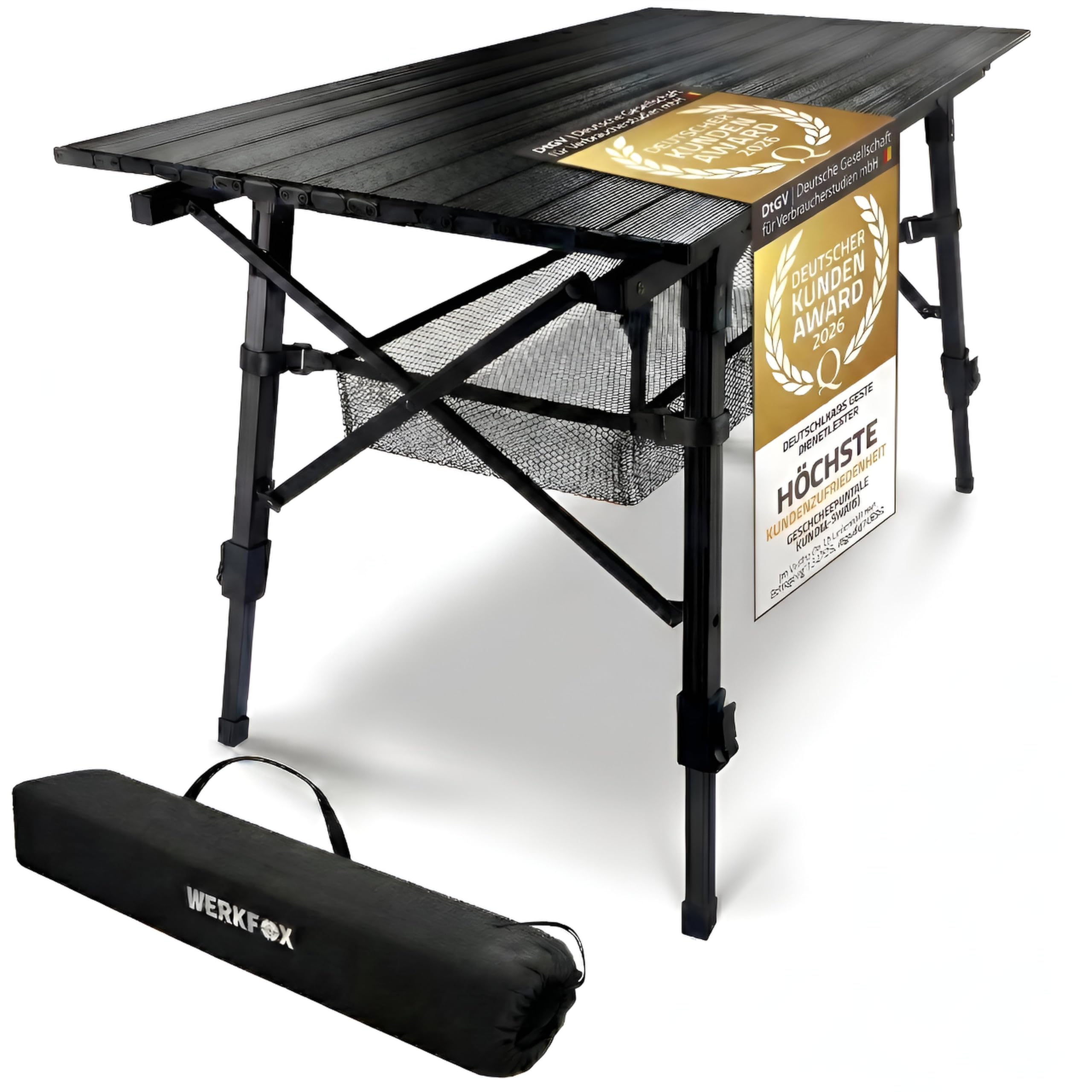 Camping-Tisch Klapptisch Klappbarer Multifunktionstisch Mehrzwecktisch; Höhenverstellbarer Falttisch mit aufrollbarer Tischplatte (90x51cm) & Tragetasche; belastbar bis 30kg
