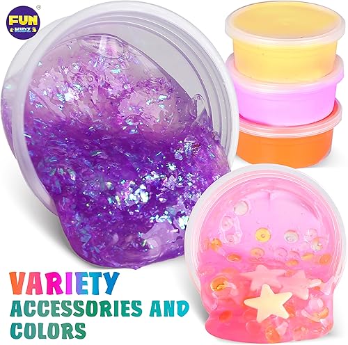 Miniatura 3 de FunKidz - Kit de 33 tazas de slime jumbo para niños, paquete de slime prefabricado para bricolaje, suave, nube, transparente, mantequilla,