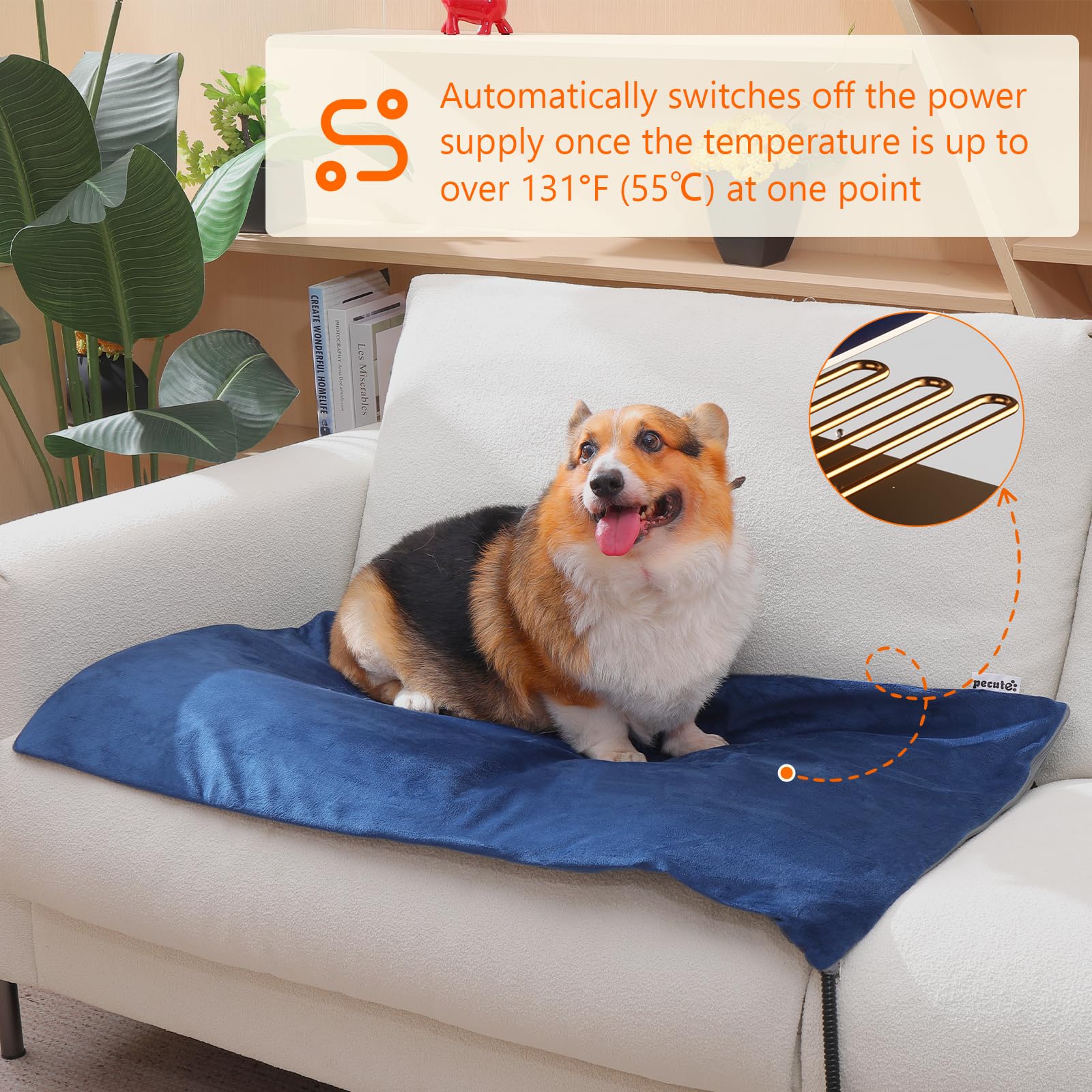 Pecute Tappetino Riscaldante per Cani e Gatti con Controller a 6 Stadi, 90x60 cm, Tappetini Riscaldanti per Cani Gatti, Tappetino Riscaldante Rettili, Anti-morso, Impermeabile, Grande Cani Gatti