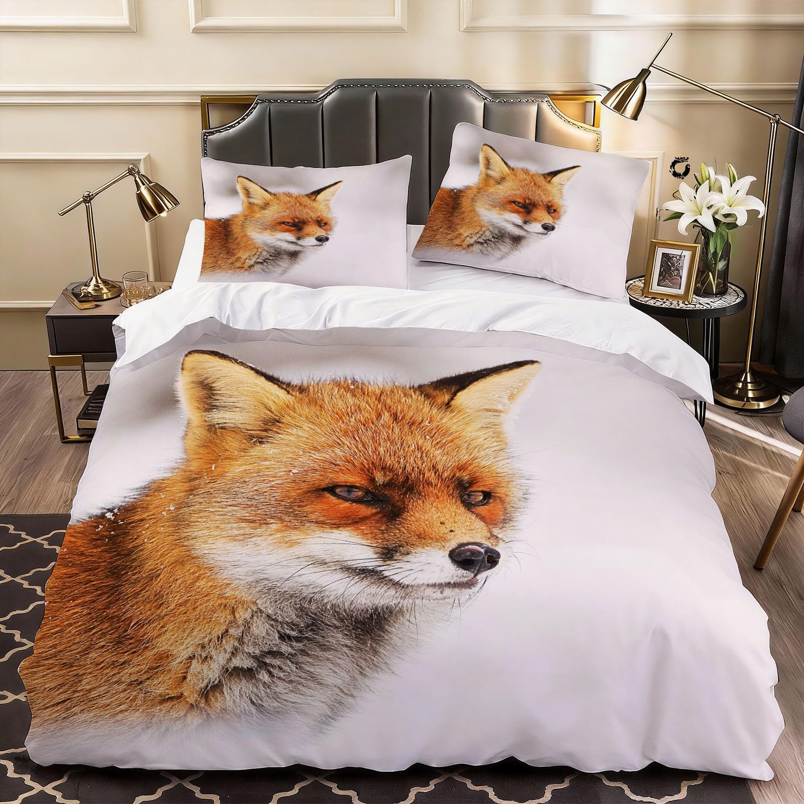 3D Cute Fox Duvet Cover Childrens and Adults Bedding Double Bed Set, Soft Microfiber Comforter Cover Printed with Zipper Closure Quilt Coverr 200x200 cm and 2 Pillowcases