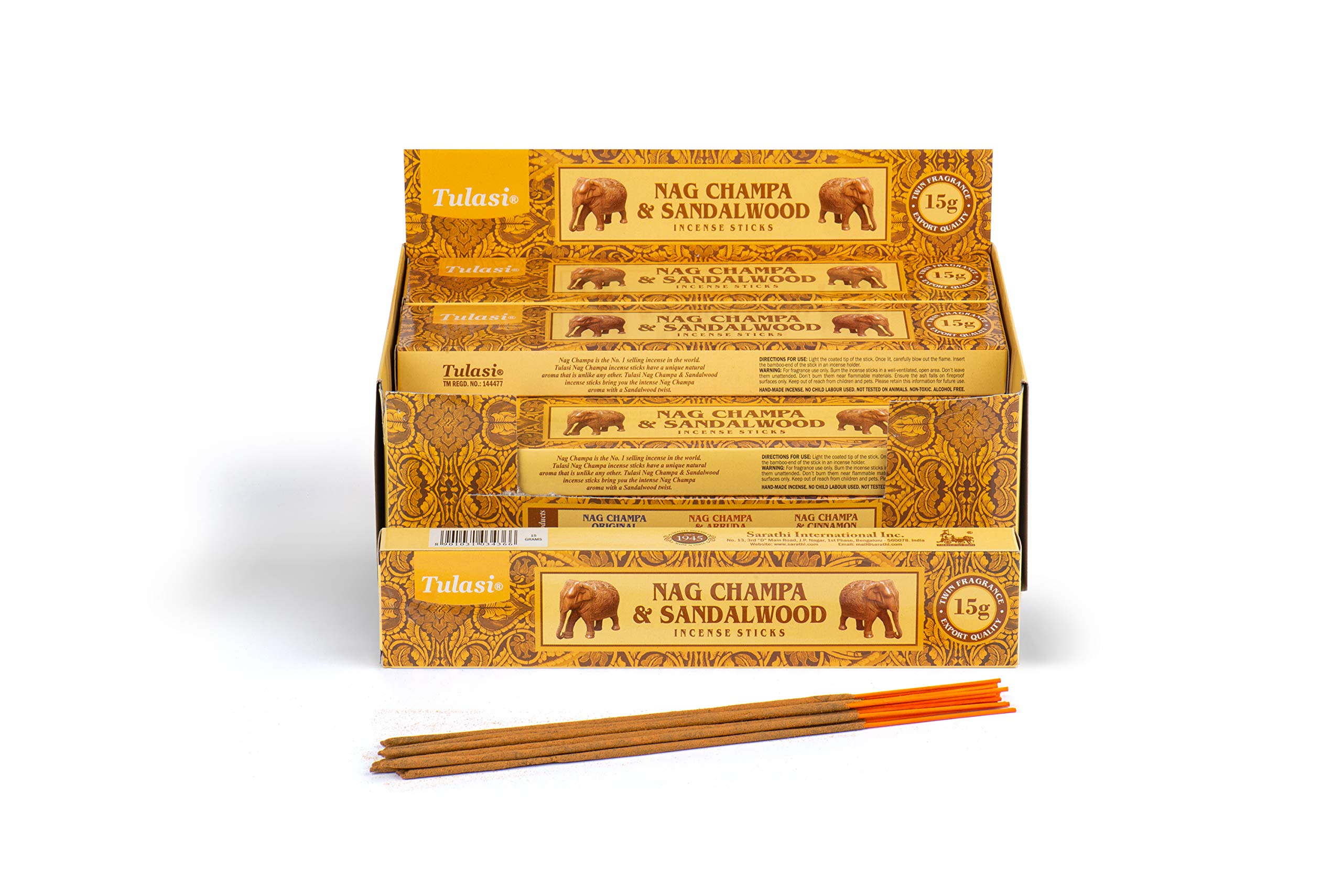 Tulasi Sandalwood Nag Champa Incense Stick, 12 x 15g 37297, Black