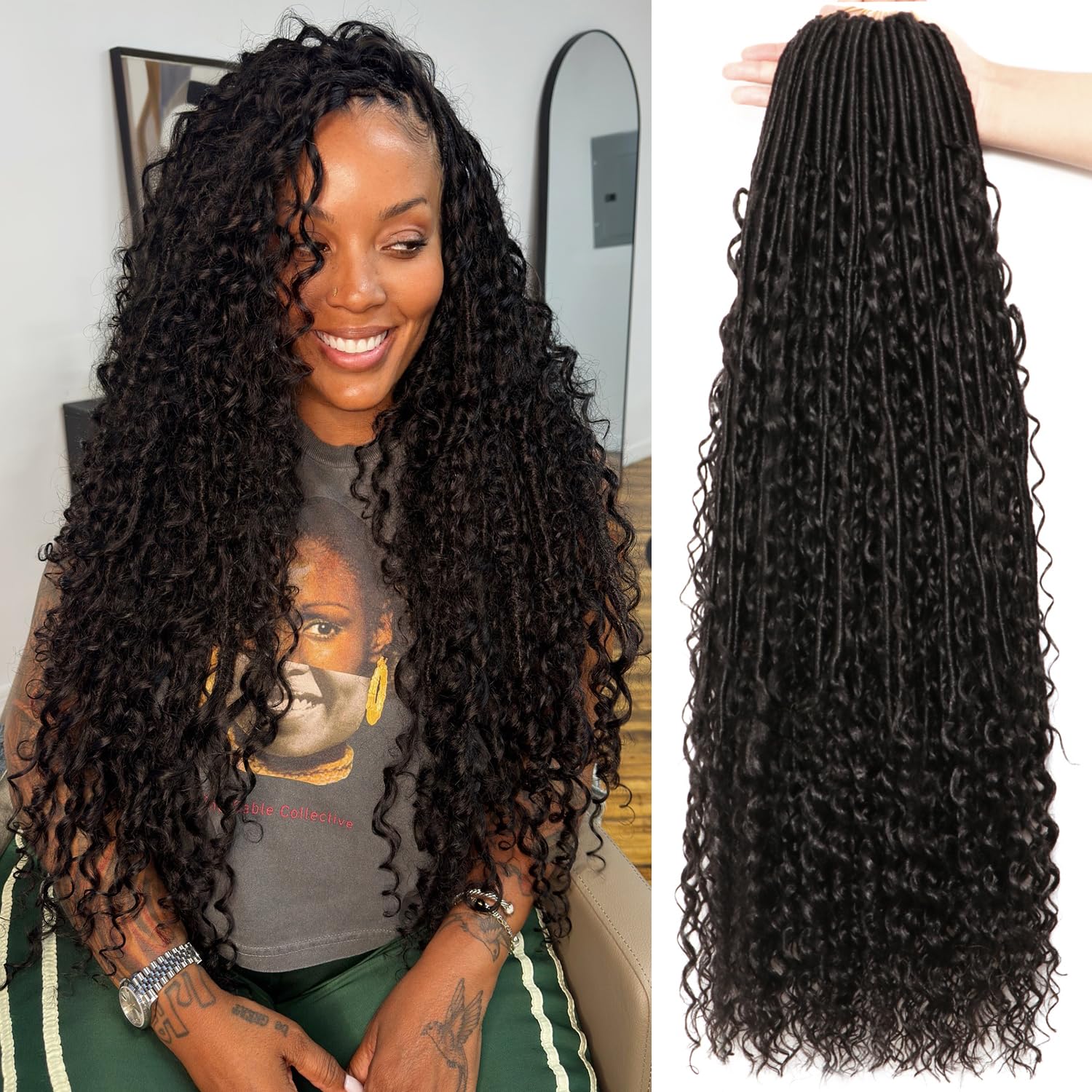 Soft Boho Locs Crochet Hair-30Inch 8Packs Goddess Faux Locs for Black Women(1B, 30 Inch(Pack of 8)) 1B 30 Inch(Pack of 8)