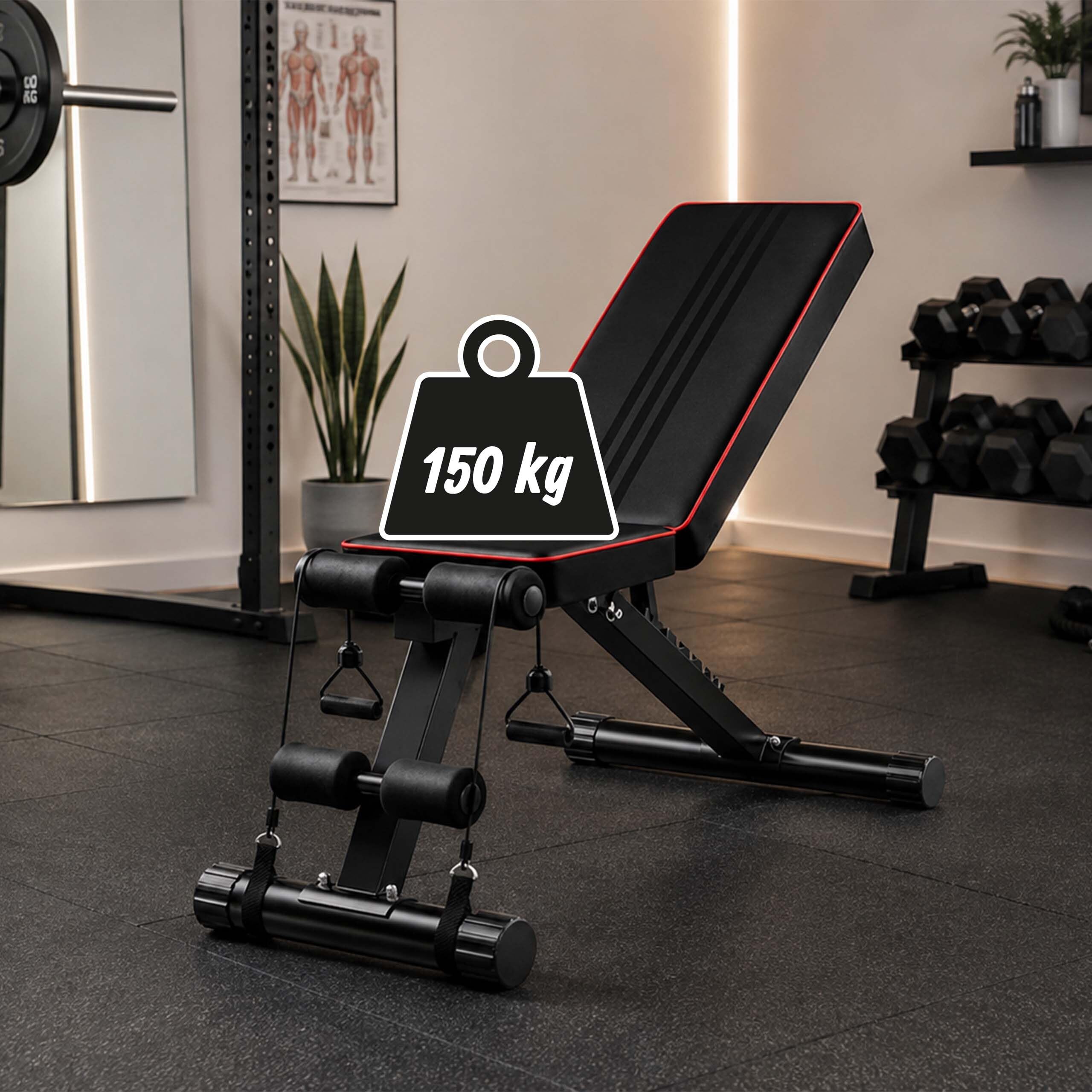 Ławka Relaxdays, do 150 kg, składana, regulowana, 2 taśmy, czarna