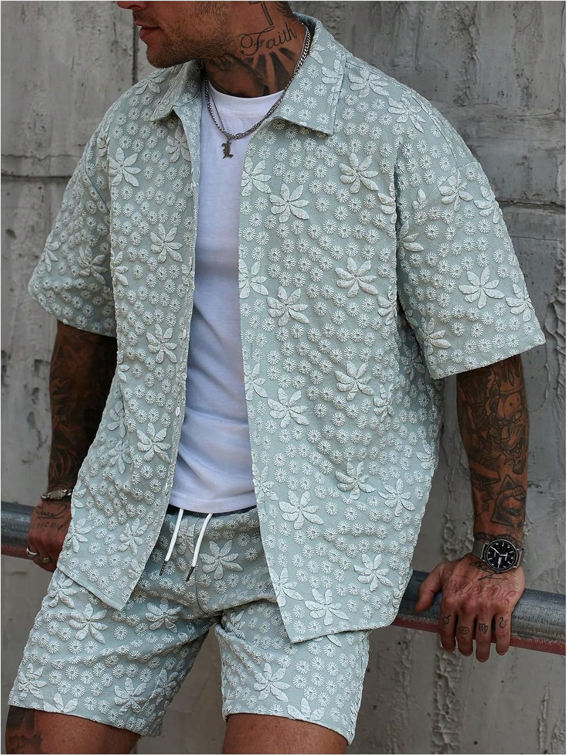 SOLY HUX Men's 2 Piece Vacation Casual Outfits Summer Floral Short Sleeve Button Down Shirts and Drawstring Shorts Set